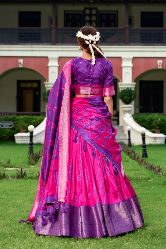 Magnificent Dola Silk Shibori Printed Zari Weaving Border Worked Lehenga Set - INDIAN ELEGANCE