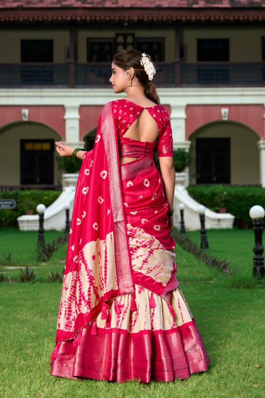 Magnificent Dola Silk Shibori Printed Zari Weaving Border Worked Lehenga Set - INDIAN ELEGANCE