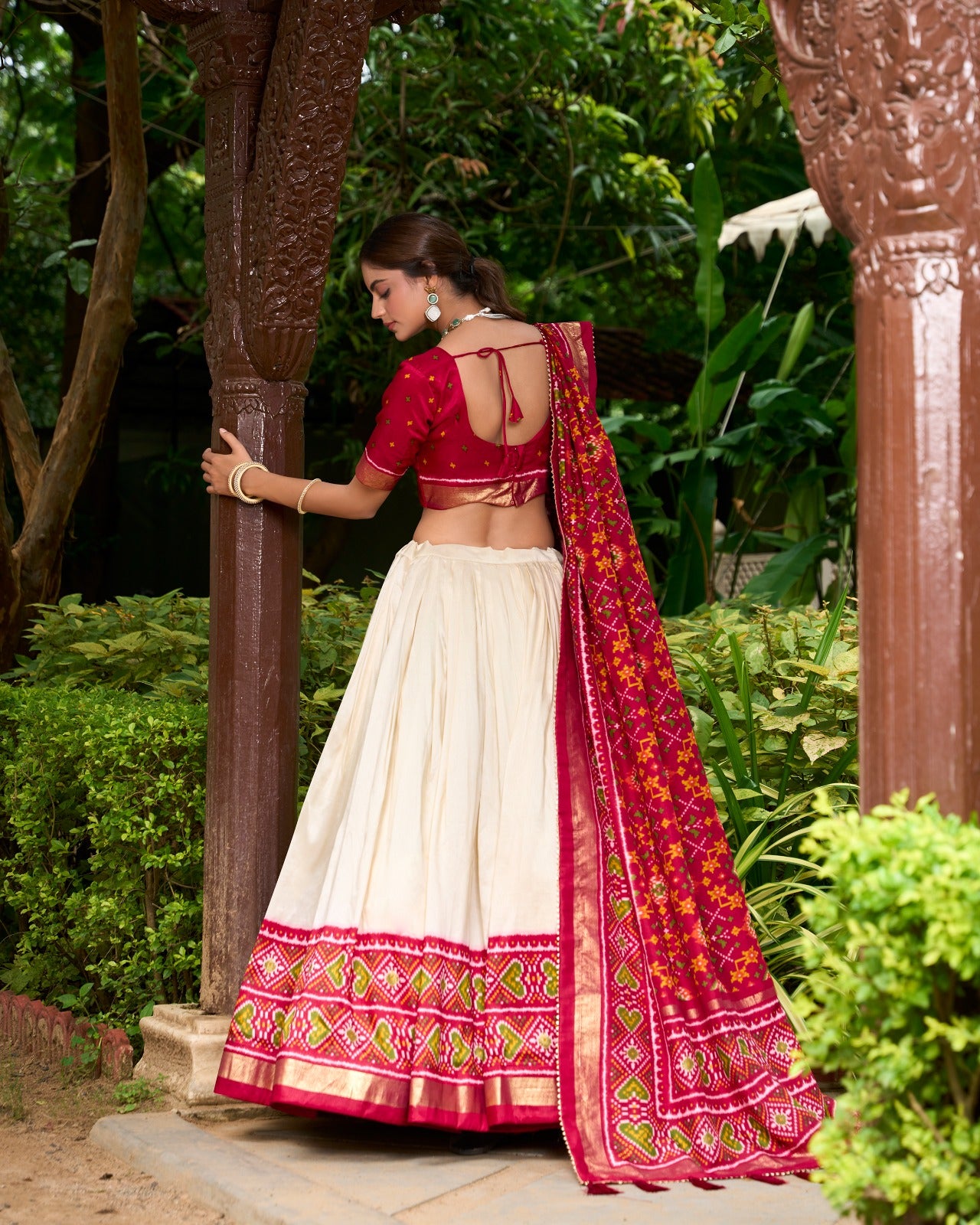 Enticing Red Tussar Silk Patola Printed Lehenga Choli Set - INDIAN ELEGANCE