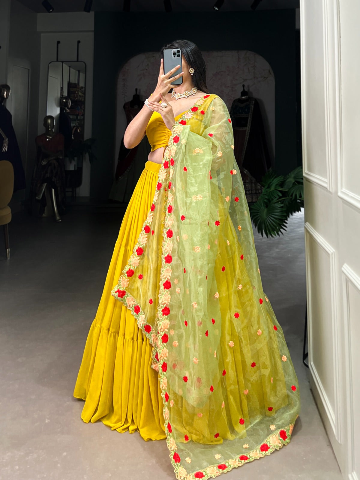 Fabulous Yellow Georgette Fully Stitched Ruffle Lehenga Choli