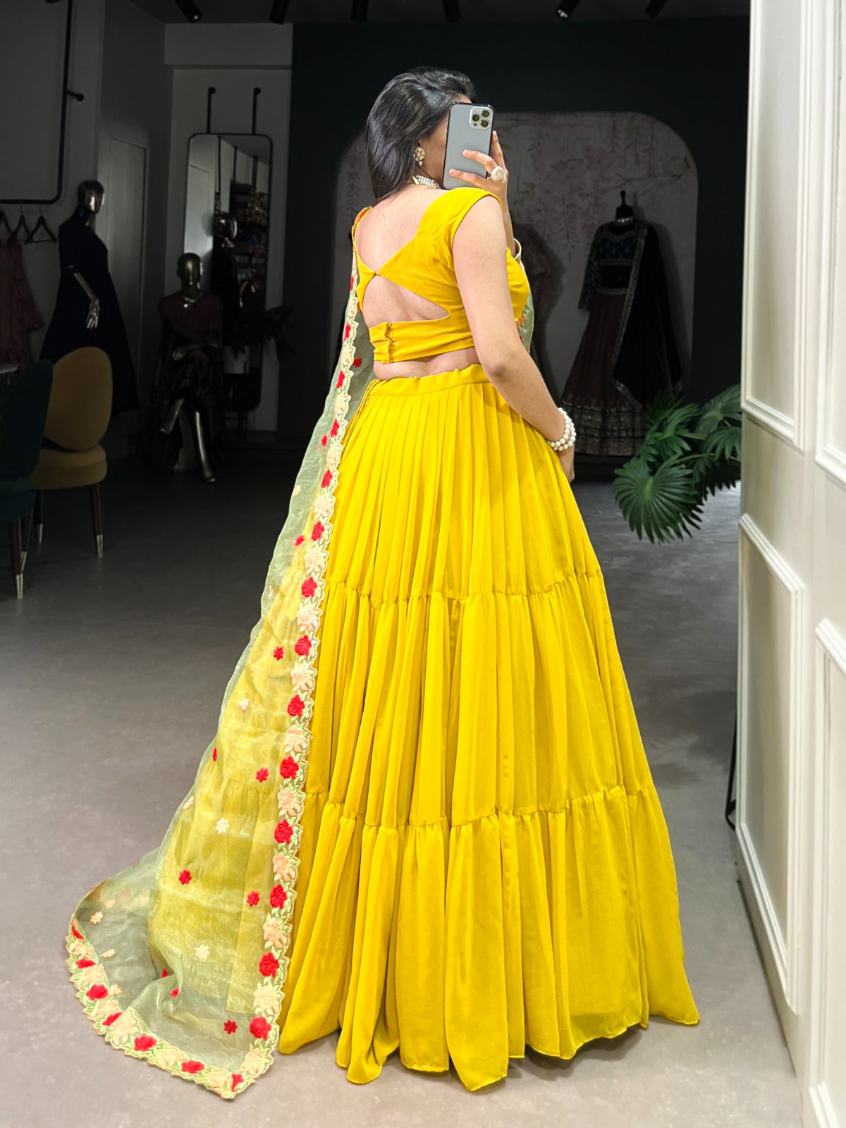 Fabulous Yellow Georgette Fully Stitched Ruffle Lehenga Choli