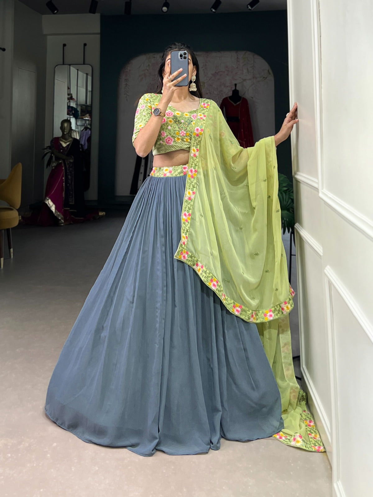 Beaming Georgette Sequins Thread Worked Lehenga Choli Set - INDIAN ELEGANCE