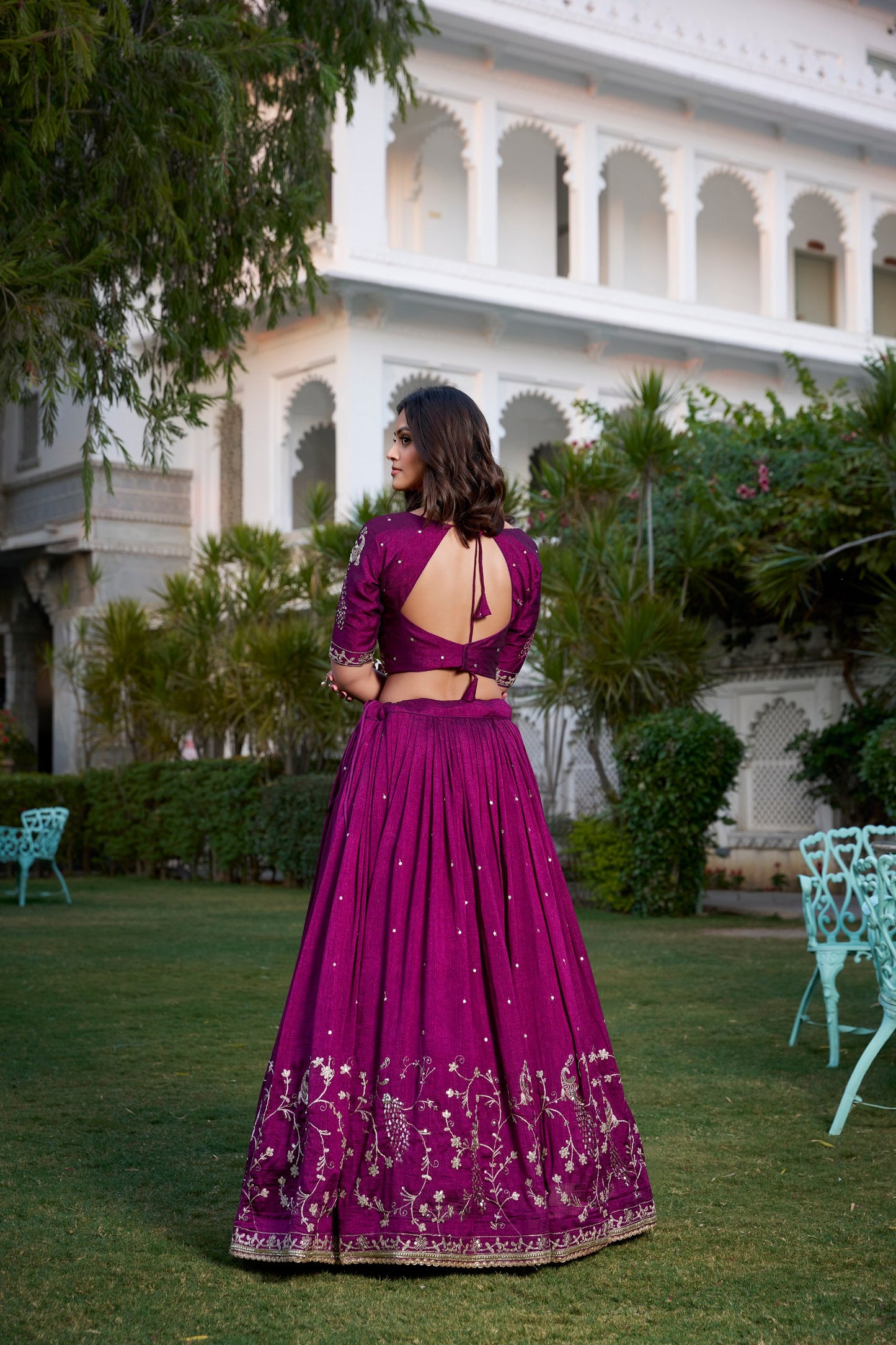 Enchanting Wine Vichitra Silk Sequins Thread Worked Lehenga Choli - INDIAN ELEGANCE