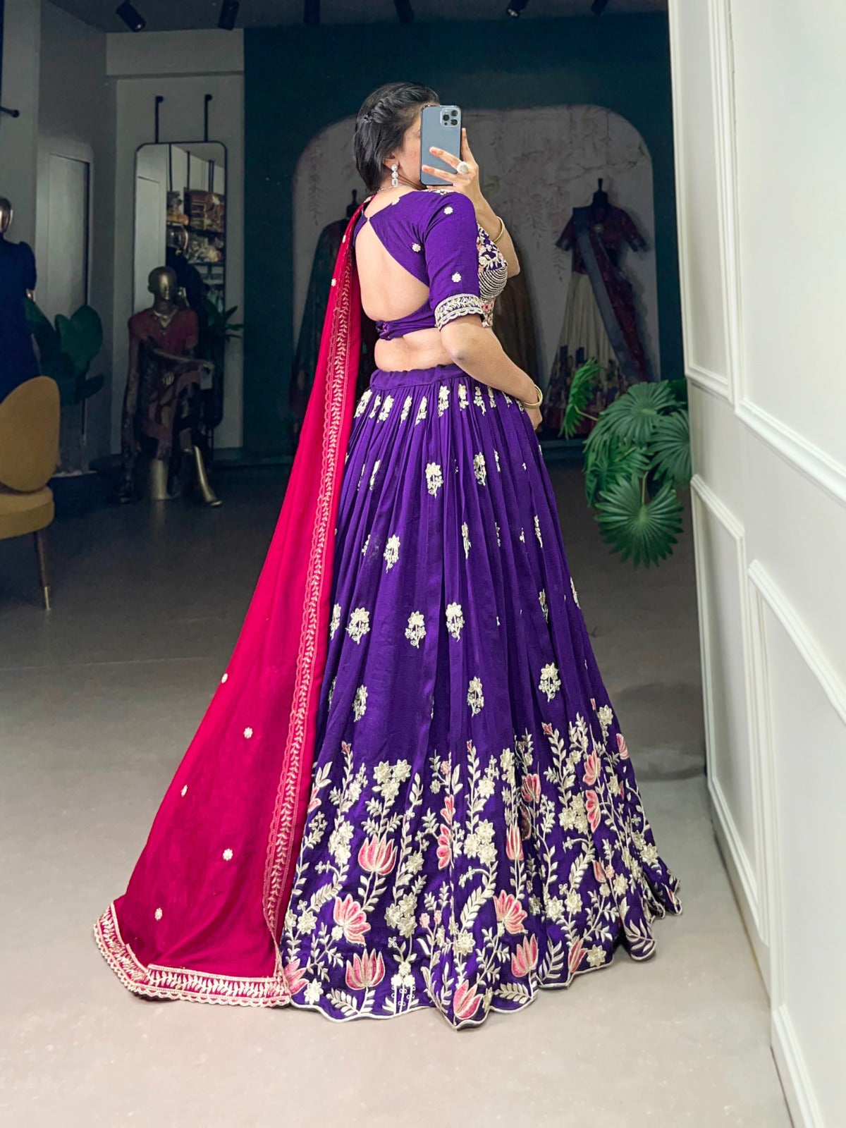 Graceful Purple Vichitra Silk Sequins Thread Worked Lehenga Choli - INDIAN ELEGANCE