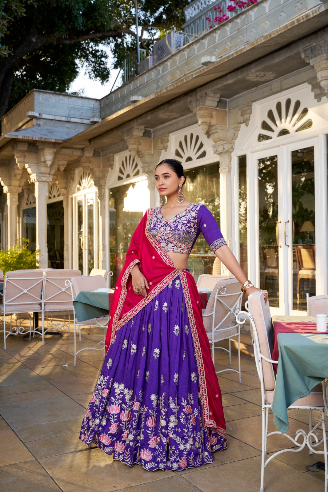 Graceful Purple Vichitra Silk Sequins Thread Worked Lehenga Choli - INDIAN ELEGANCE