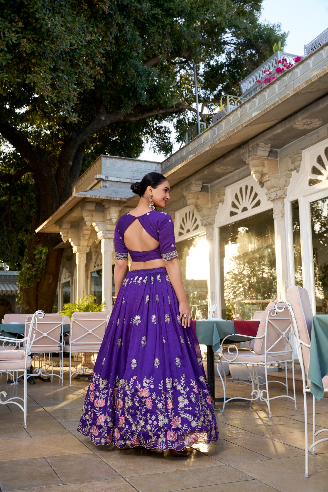 Graceful Purple Vichitra Silk Sequins Thread Worked Lehenga Choli - INDIAN ELEGANCE