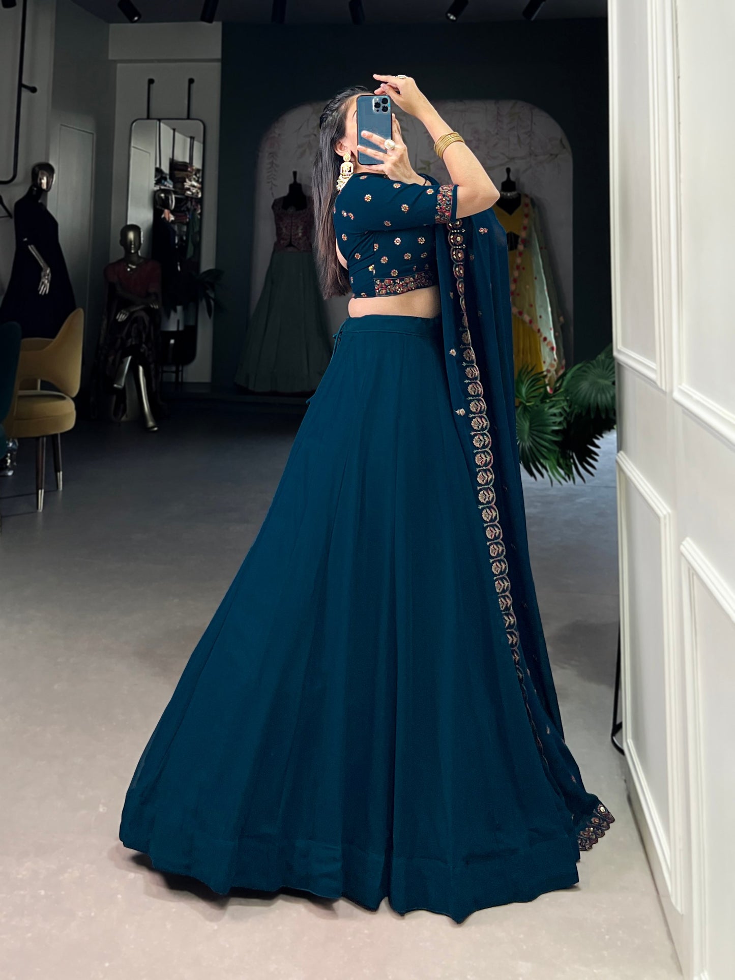 Elegant Firozi Sequins Thread Worked Lehenga Choli Set
