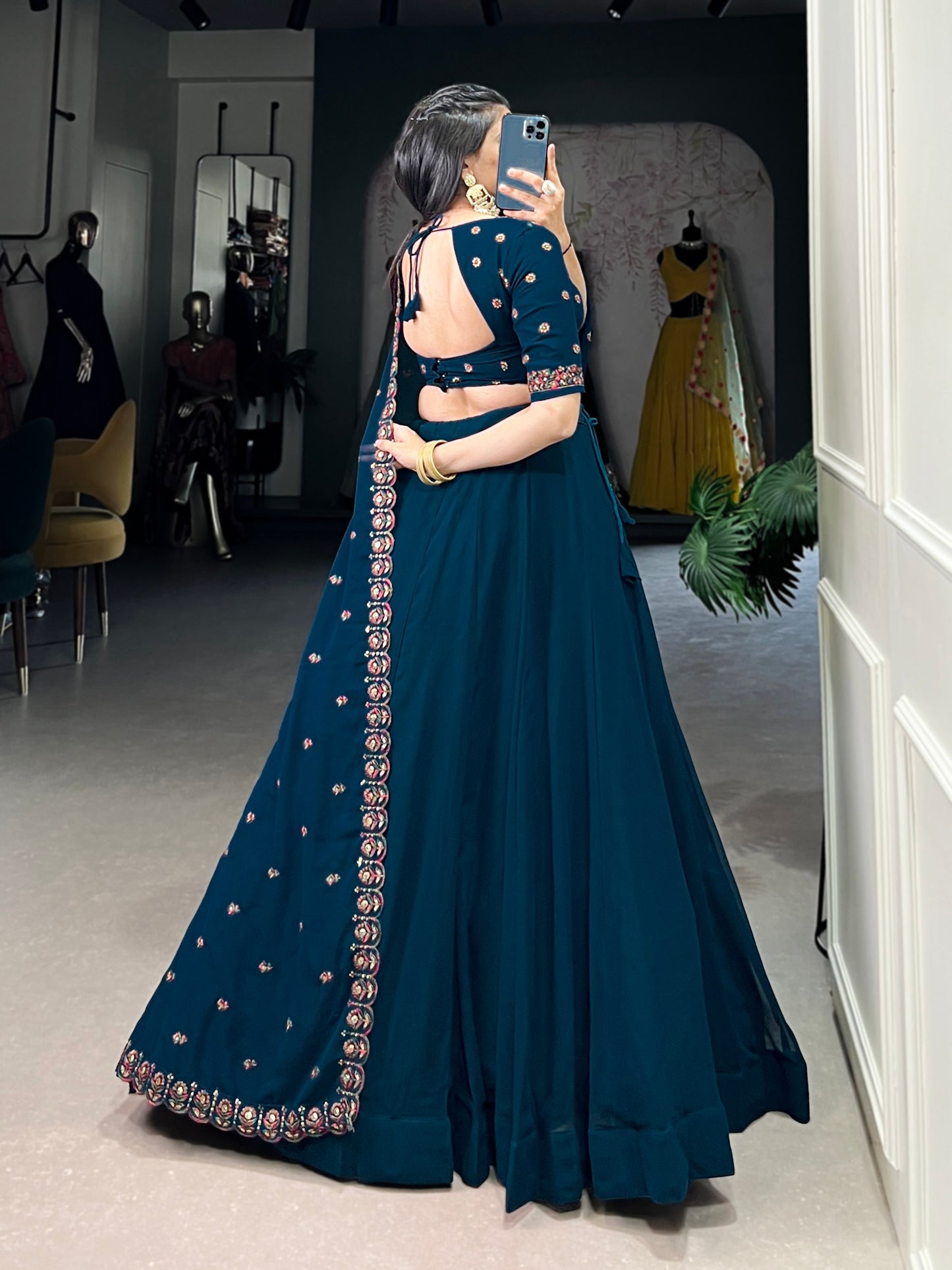 Elegant Firozi Sequins Thread Worked Lehenga Choli Set