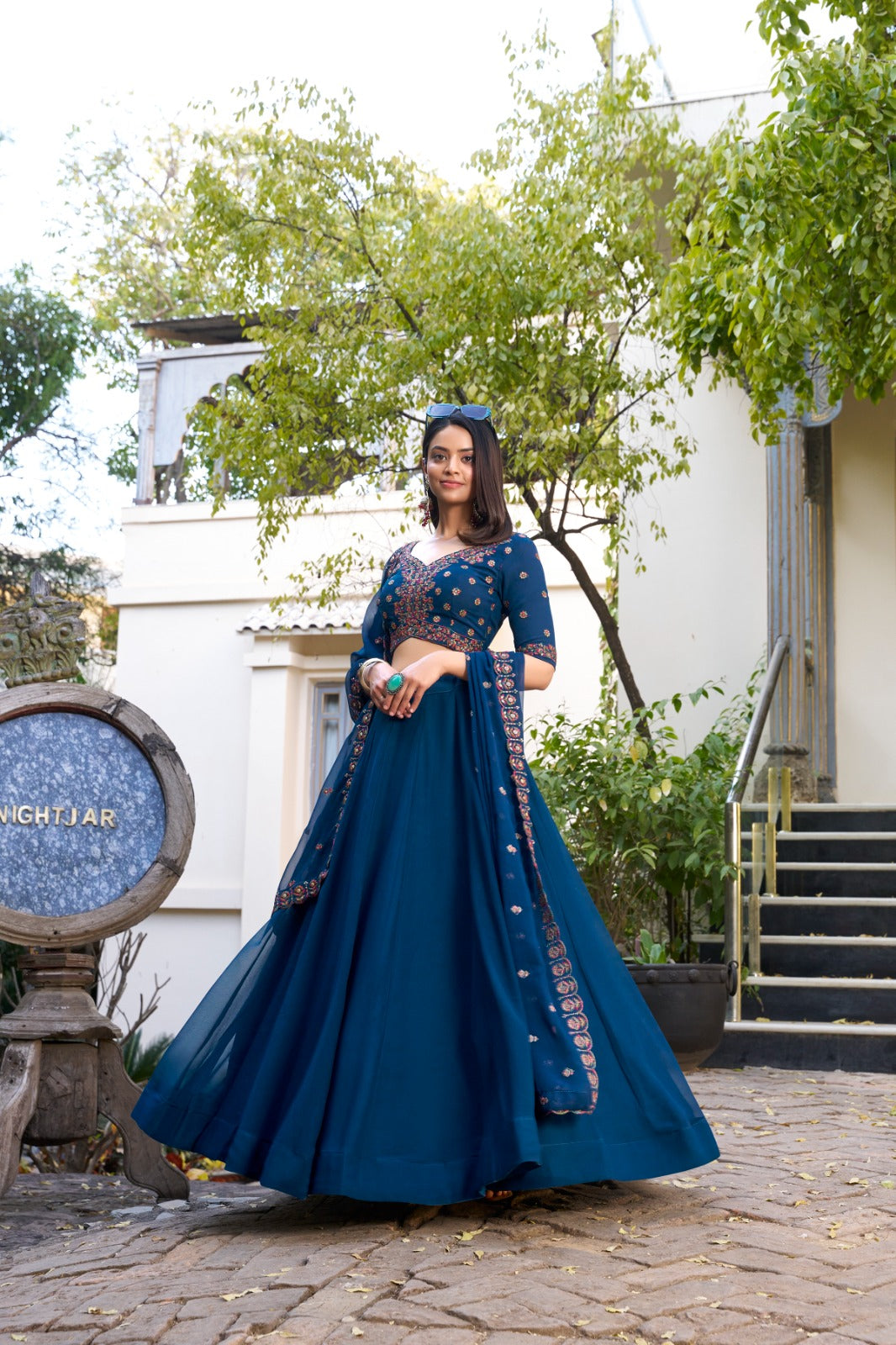 Elegant Firozi Sequins Thread Worked Lehenga Choli Set