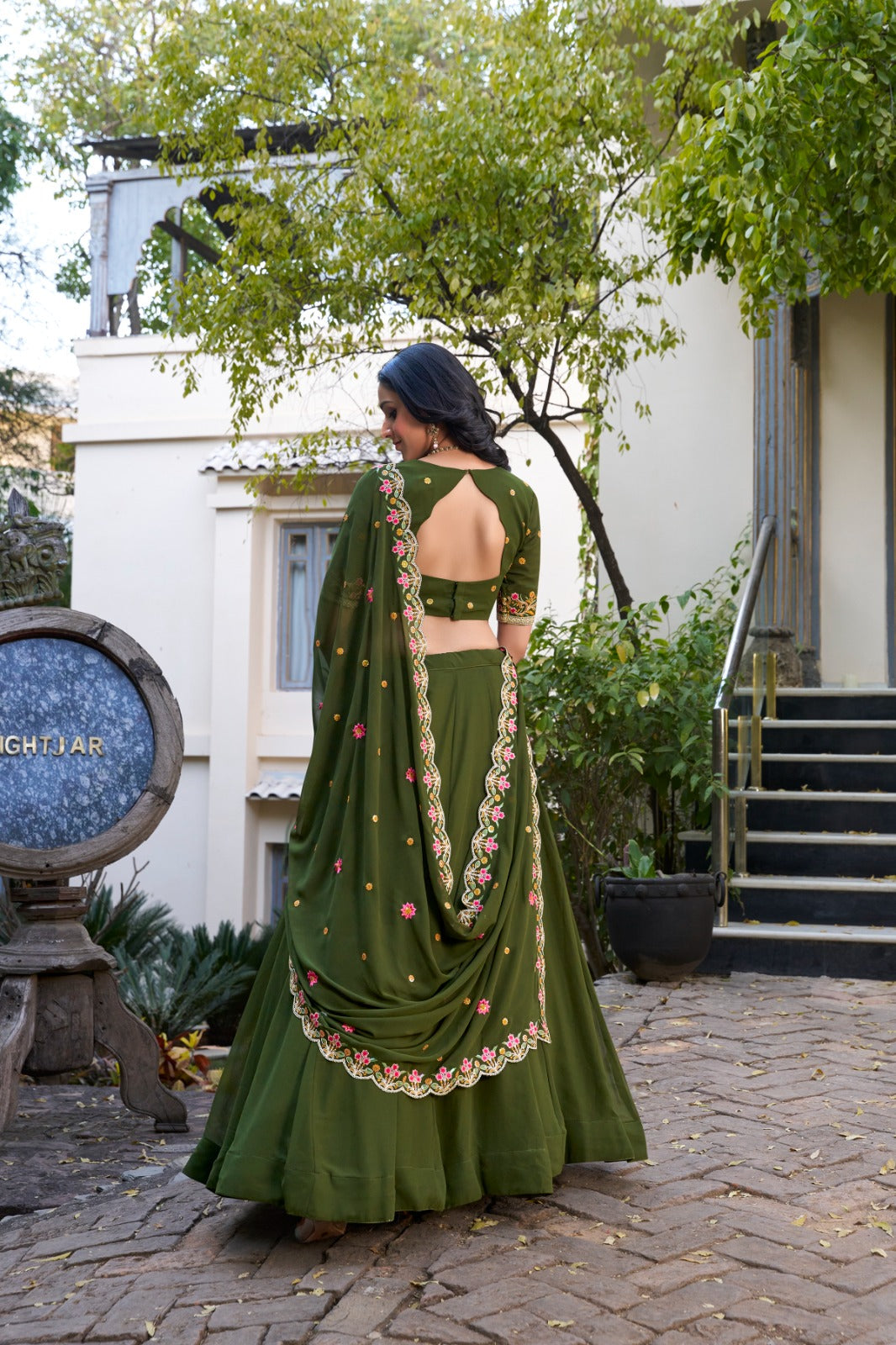 Divine Mehendi Green Georgette Sequins Thread Worked Lehenga Choli