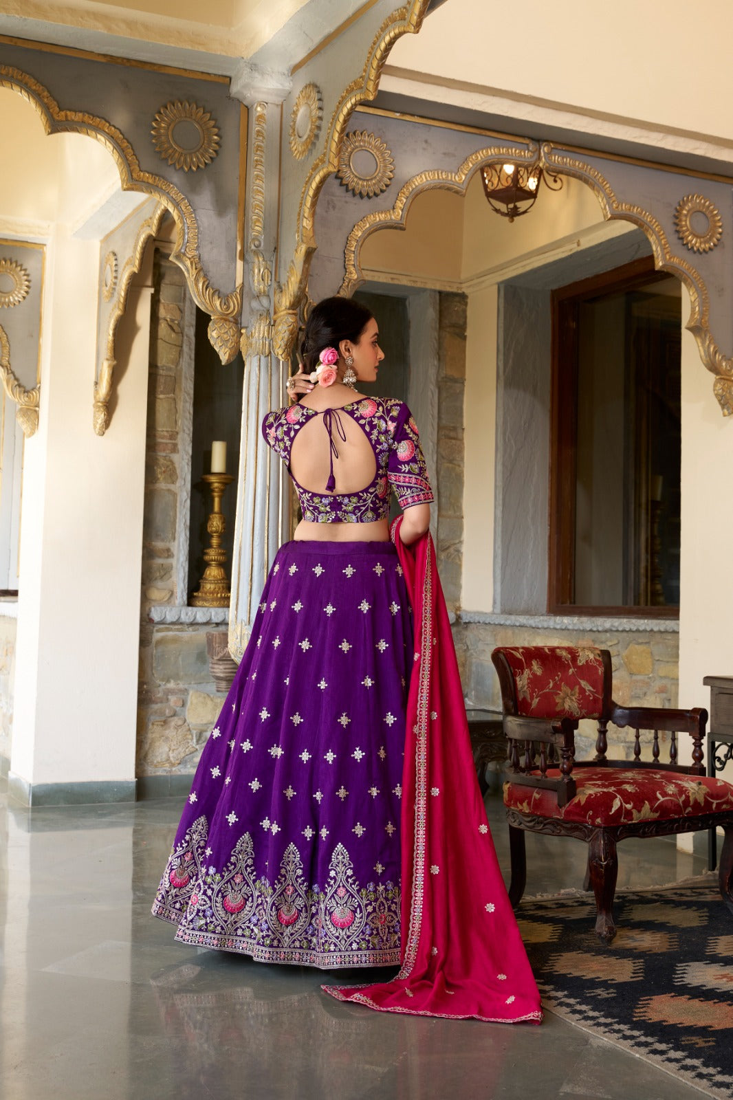 Elegant Purple Sequins Thread Embroidered Lehenga Choli - INDIAN ELEGANCE