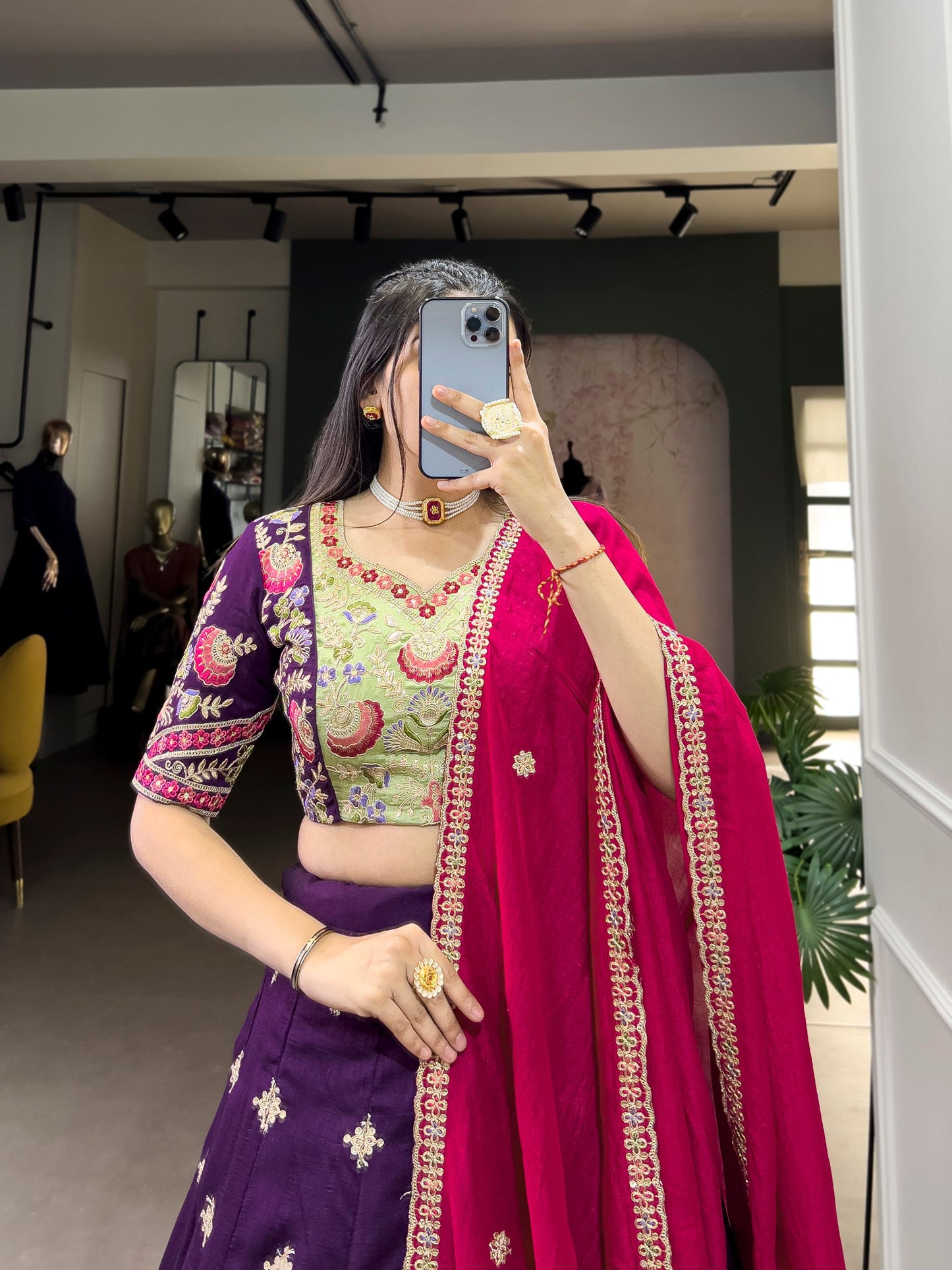 Elegant Purple Sequins Thread Embroidered Lehenga Choli - INDIAN ELEGANCE