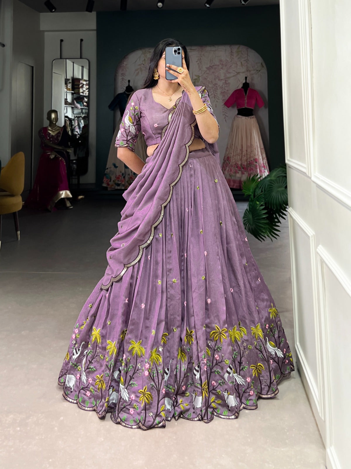 Fetching Lavender Vichitra Simmer Thread Sequins Worked Lehenga Choli - INDIAN ELEGANCE
