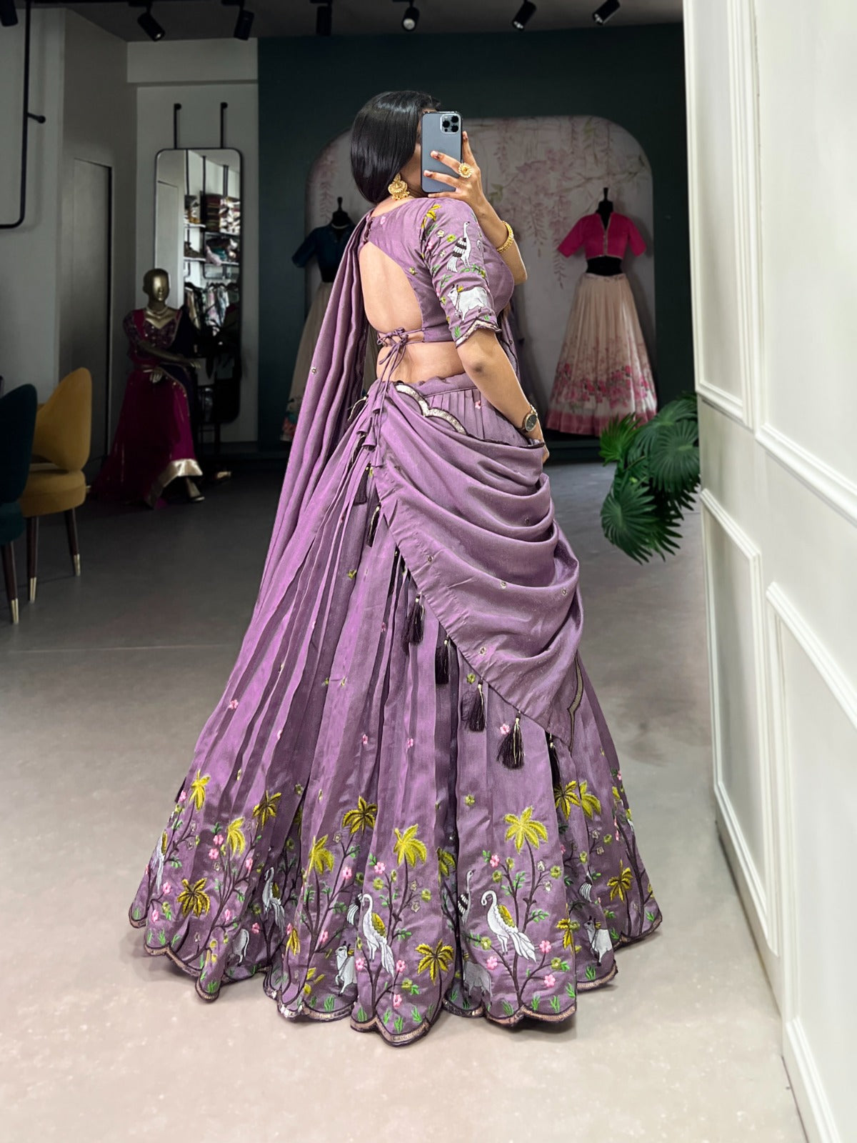 Fetching Lavender Vichitra Simmer Thread Sequins Worked Lehenga Choli - INDIAN ELEGANCE