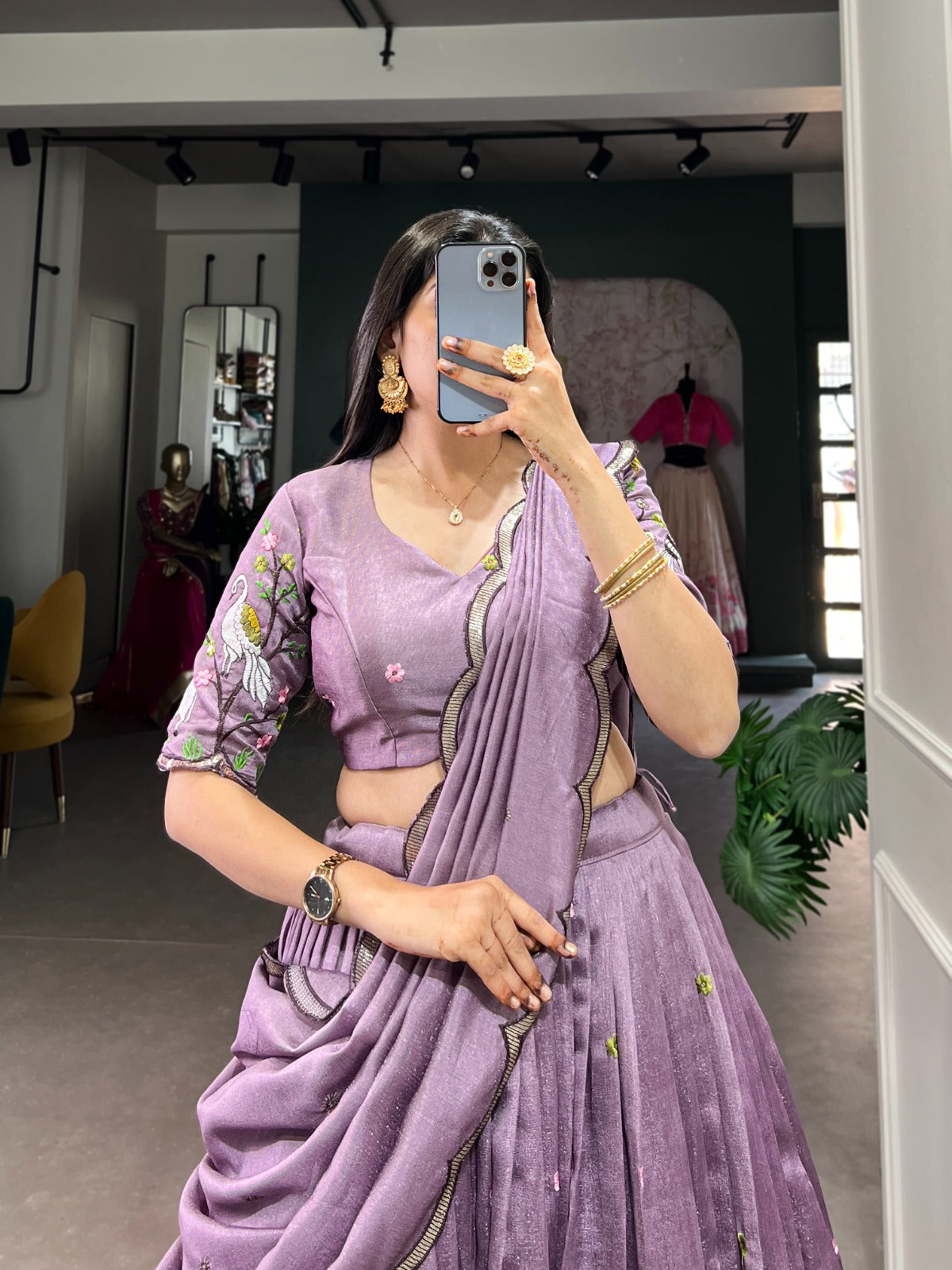 Fetching Lavender Vichitra Simmer Thread Sequins Worked Lehenga Choli - INDIAN ELEGANCE