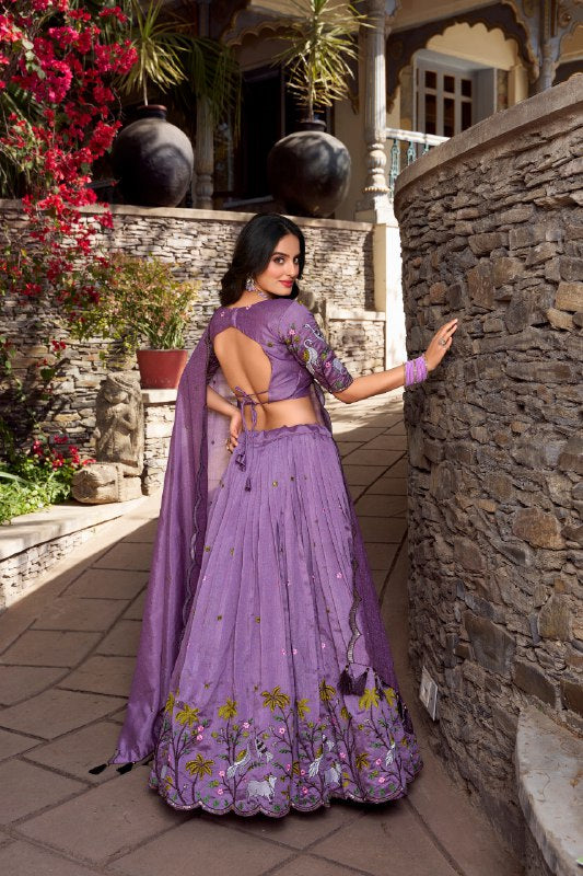 Fetching Lavender Vichitra Simmer Thread Sequins Worked Lehenga Choli