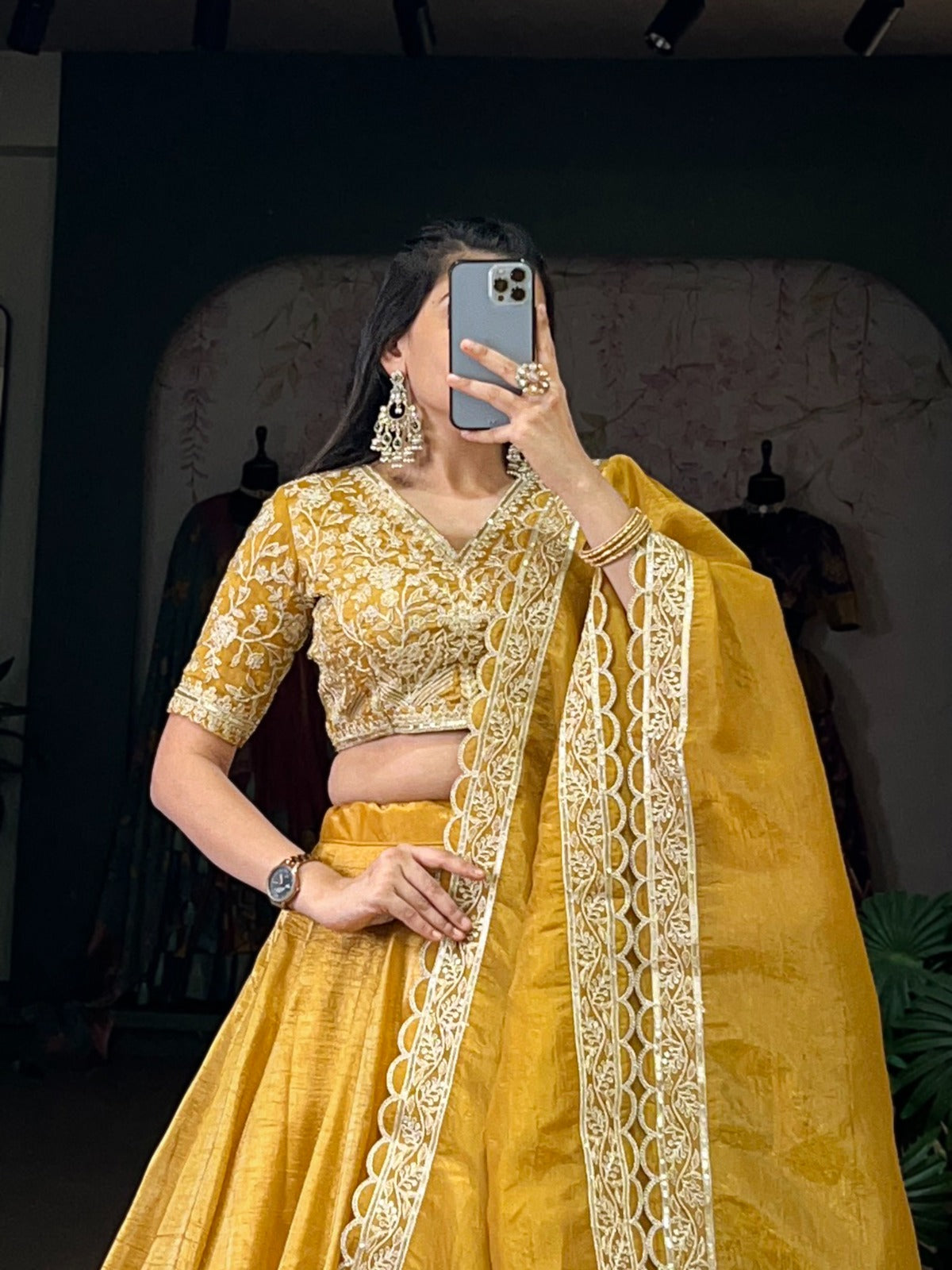 Lovely Mustard Goldie Sequins Thread Worked Lehenga Choli - INDIAN ELEGANCE