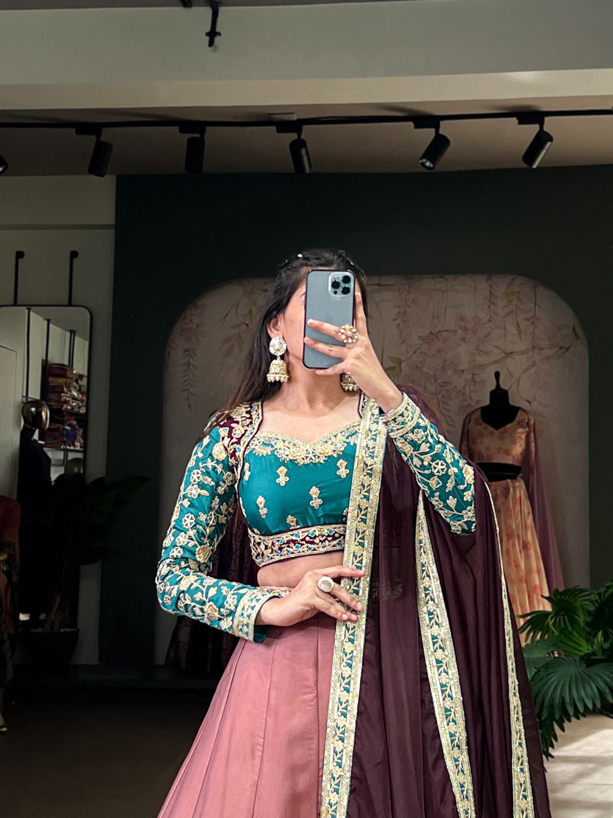 Elegant Moonga Silk Sequins Thread Worked Lehenga Choli - INDIAN ELEGANCE