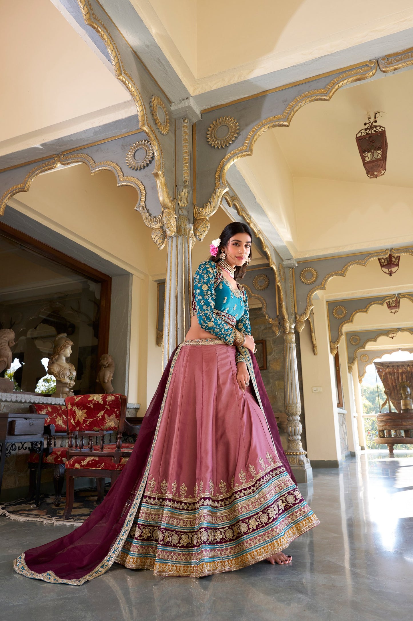 Elegant Moonga Silk Sequins Thread Worked Lehenga Choli