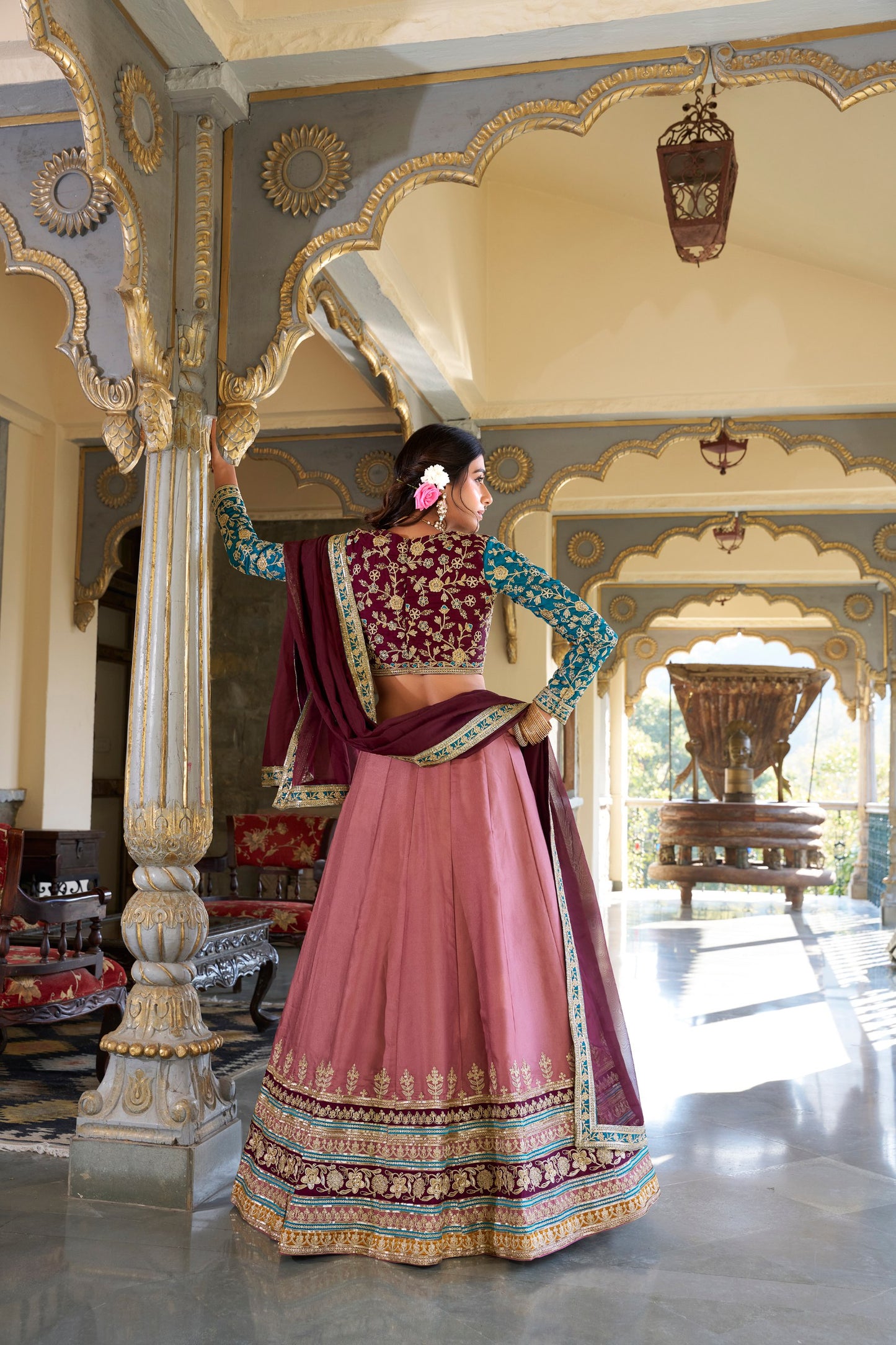 Elegant Moonga Silk Sequins Thread Worked Lehenga Choli