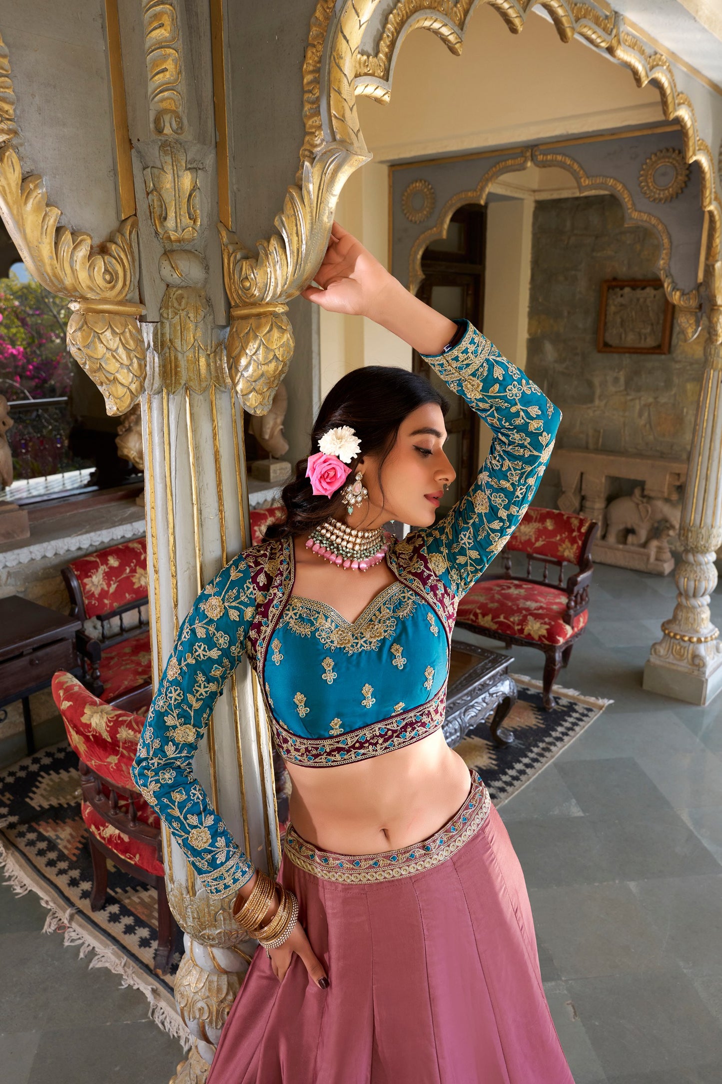 Elegant Moonga Silk Sequins Thread Worked Lehenga Choli