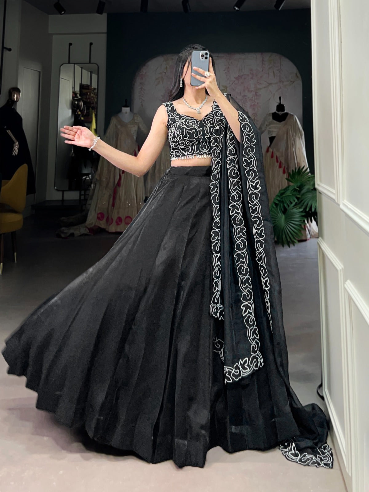 Spellbinding Satin Pearl Cording Sequins Worked Lehenga Set - INDIAN ELEGANCE