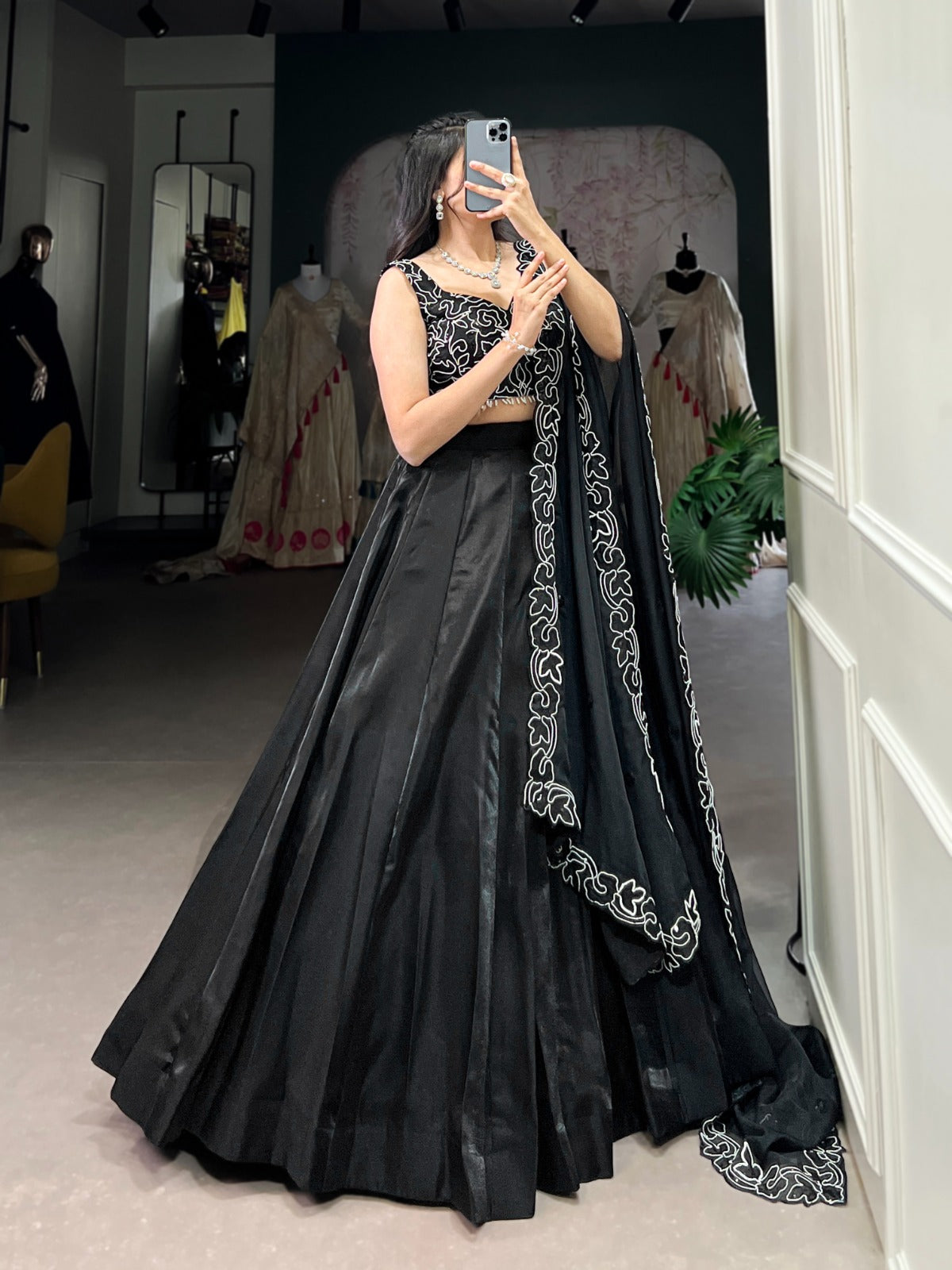 Spellbinding Satin Pearl Cording Sequins Worked Lehenga Set - INDIAN ELEGANCE