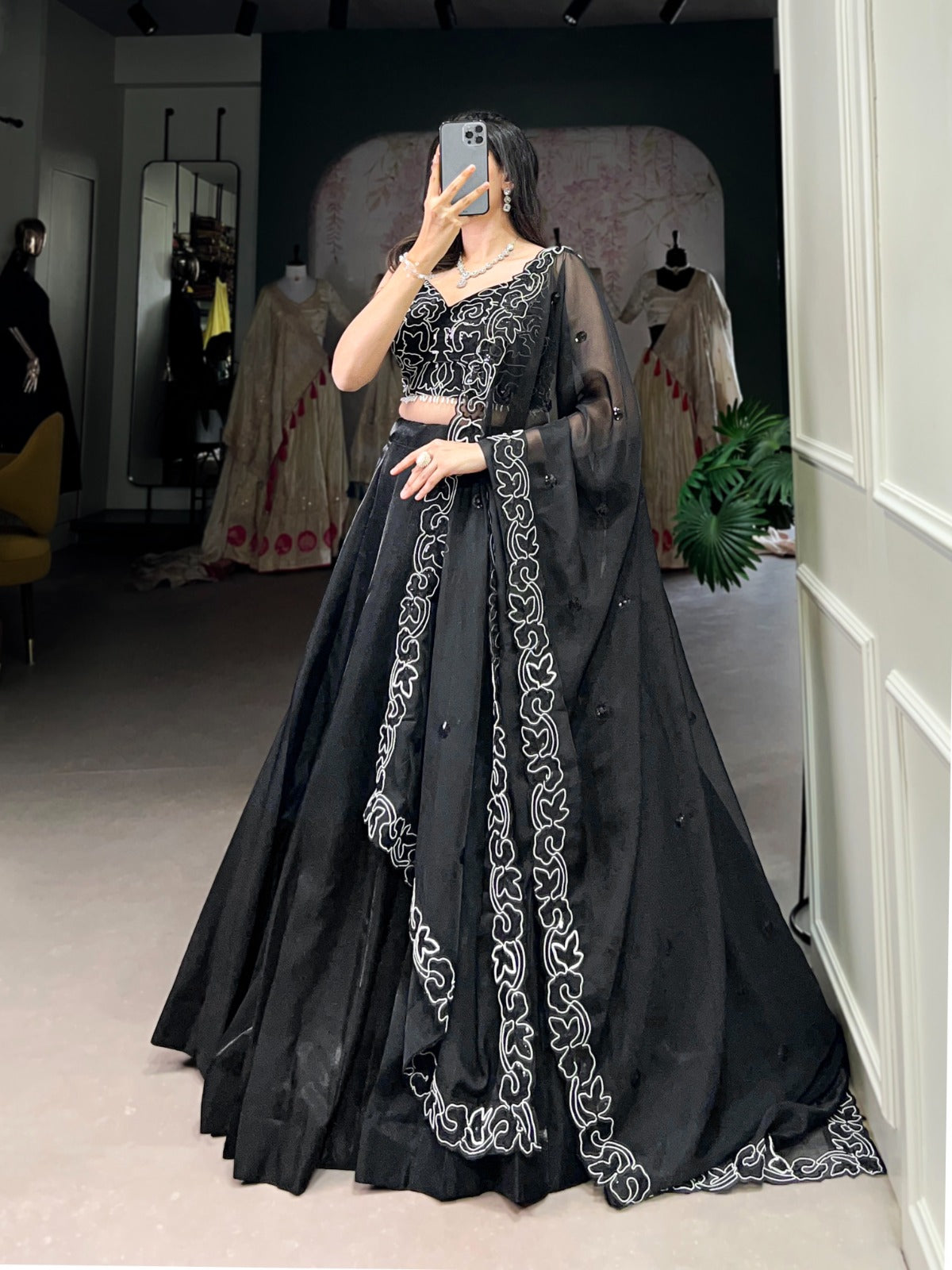 Spellbinding Satin Pearl Cording Sequins Worked Lehenga Set - INDIAN ELEGANCE