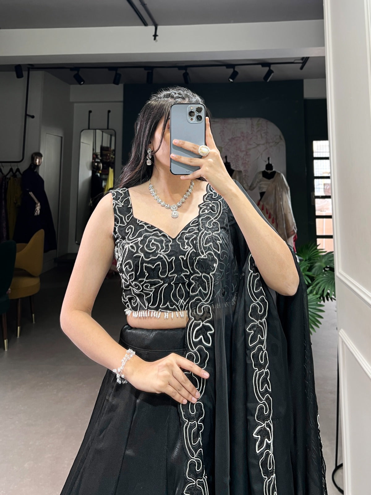 Spellbinding Satin Pearl Cording Sequins Worked Lehenga Set - INDIAN ELEGANCE