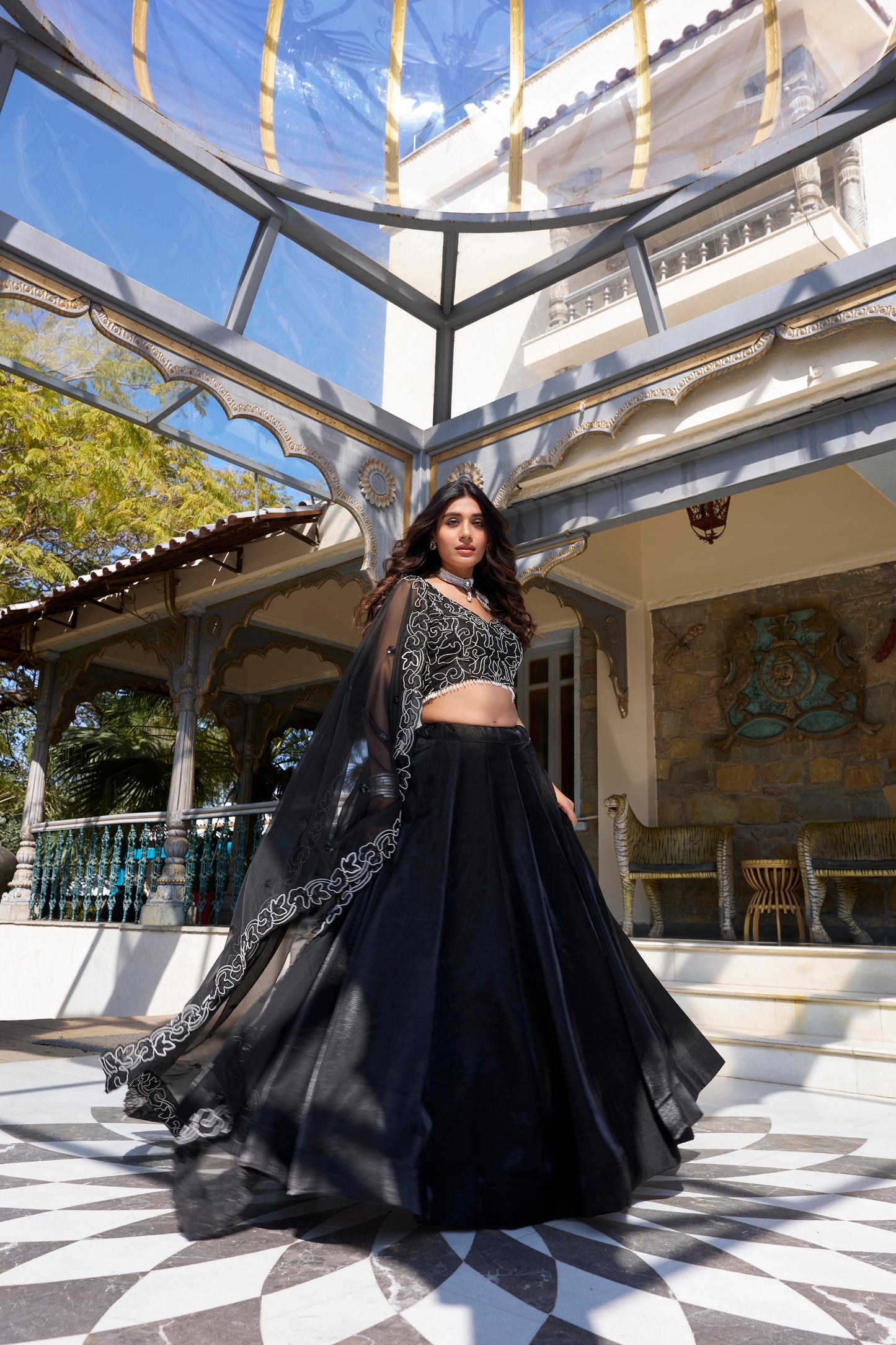 Spellbinding Satin Pearl Cording Sequins Worked Lehenga Set