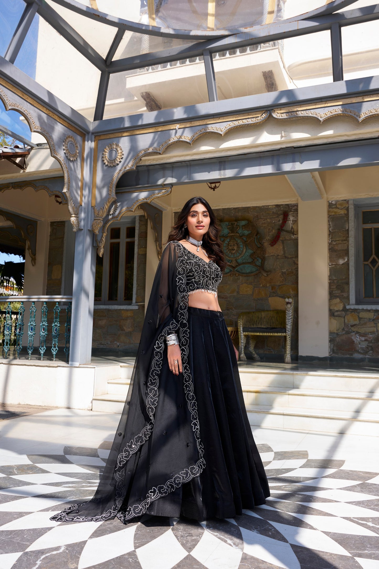 Spellbinding Satin Pearl Cording Sequins Worked Lehenga Set