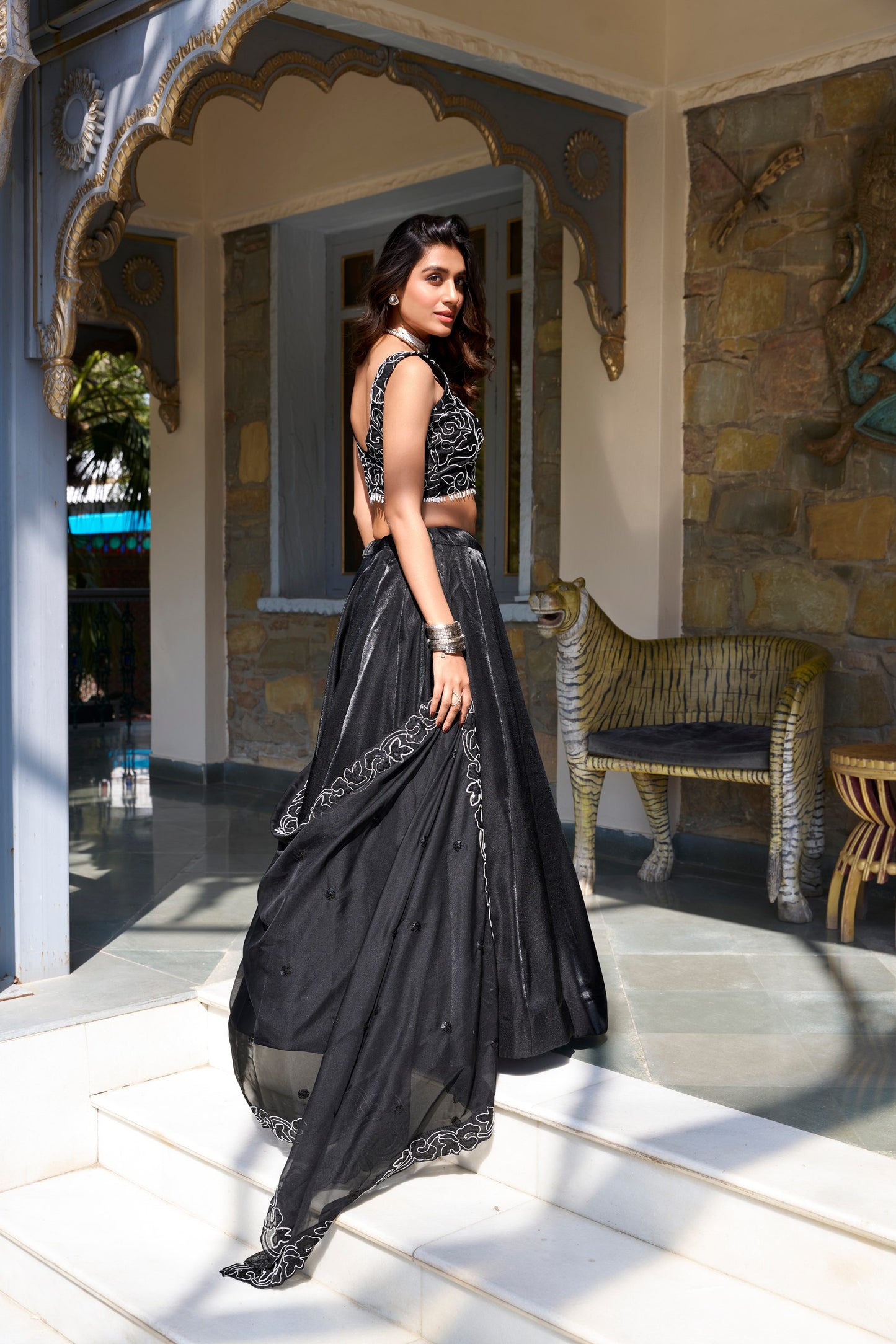 Spellbinding Satin Pearl Cording Sequins Worked Lehenga Set