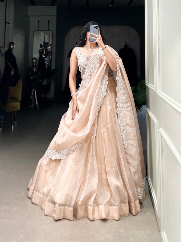 Magnificent Gold Crush Sequins Thread Diamond Worked Lehenga Choli