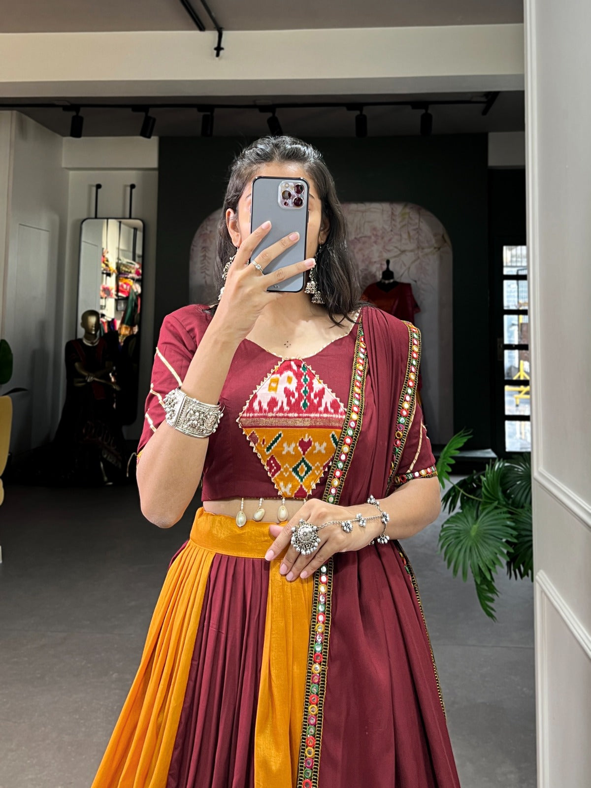 Dashing Navratri Wear Rayon Gamthi Mirror Worked Lehenga Choli - INDIAN ELEGANCE