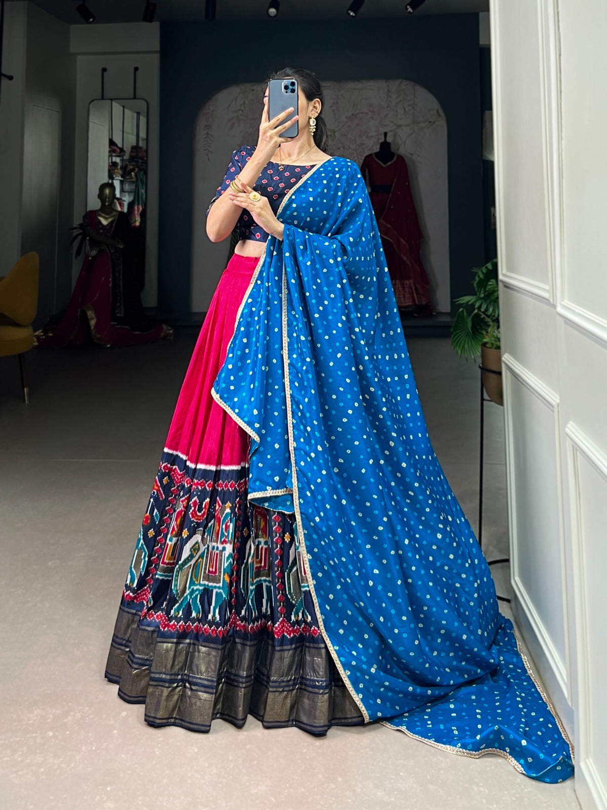 Dainty Pink Dola Silk Patola Printed Lehenga Choli Set - INDIAN ELEGANCE