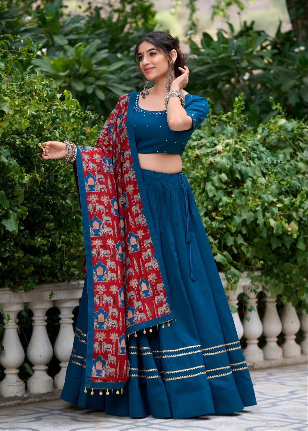 Prepossessing Firozi Pure Cotton Gota Patti Worked Lehenga Choli - INDIAN ELEGANCE