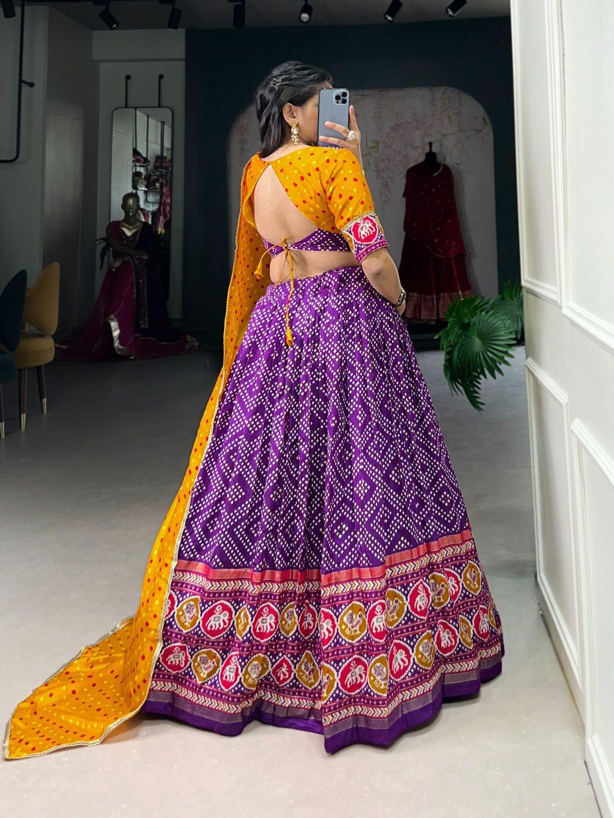 Delightful Tussar Silk Patola Printed Lehenga Choli Set - INDIAN ELEGANCE