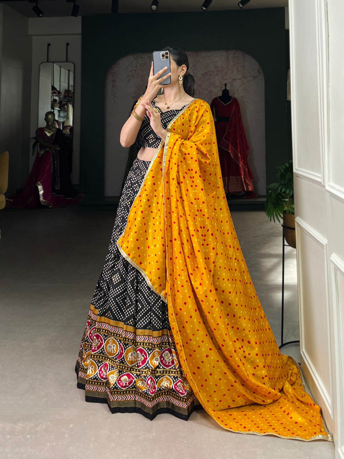 Delightful Tussar Silk Patola Printed Lehenga Choli Set - INDIAN ELEGANCE