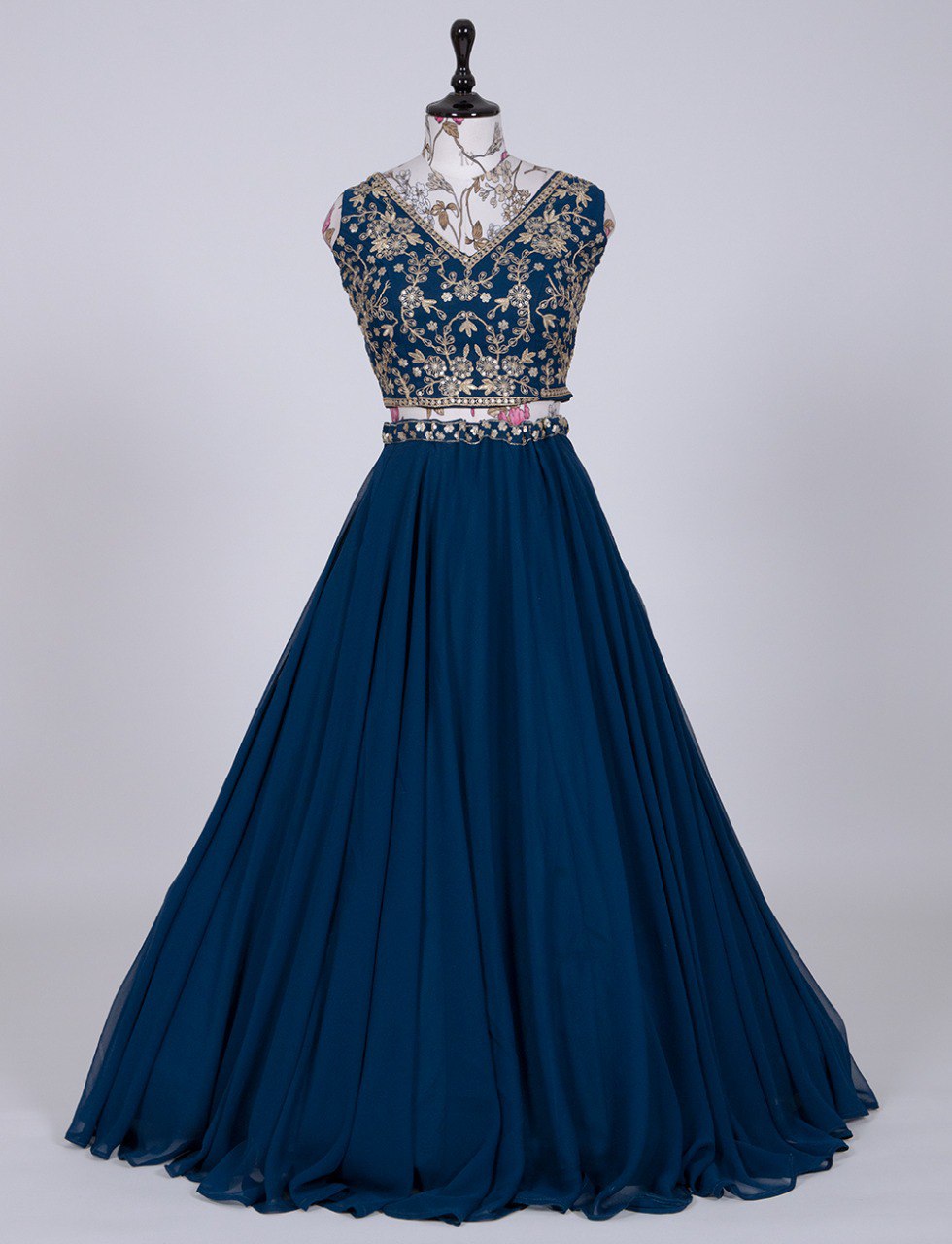 Gorgeous Navy Blue Sequins Thread Worked Lehenga Choli - INDIAN ELEGANCE