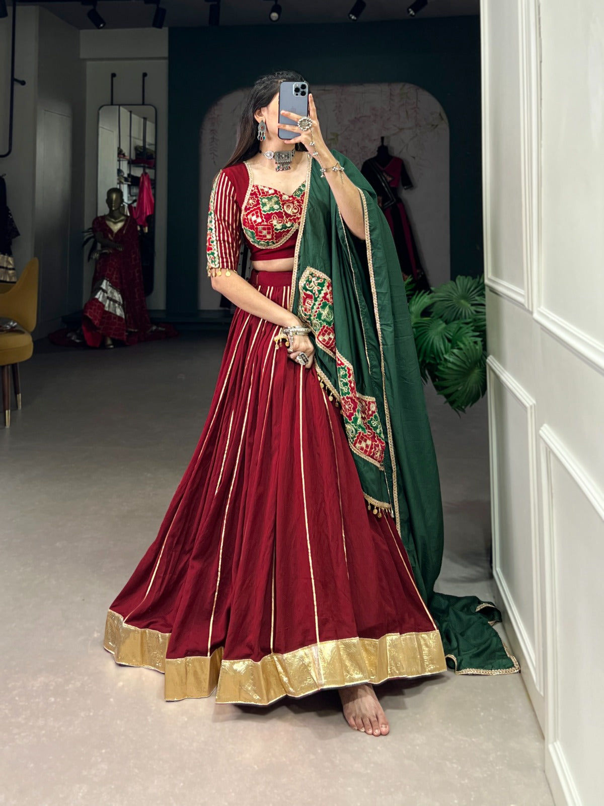 Graceful Chanderi Zari Gota Patti Worked Lehenga Choli Set - INDIAN ELEGANCE