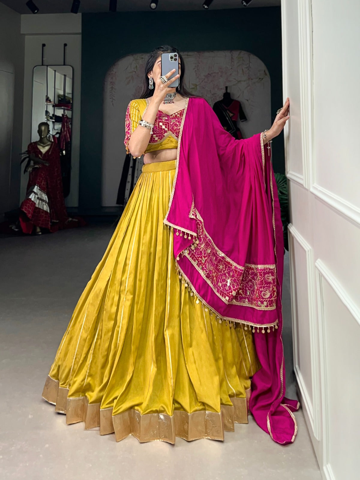 Graceful Chanderi Zari Gota Patti Worked Lehenga Choli Set - INDIAN ELEGANCE