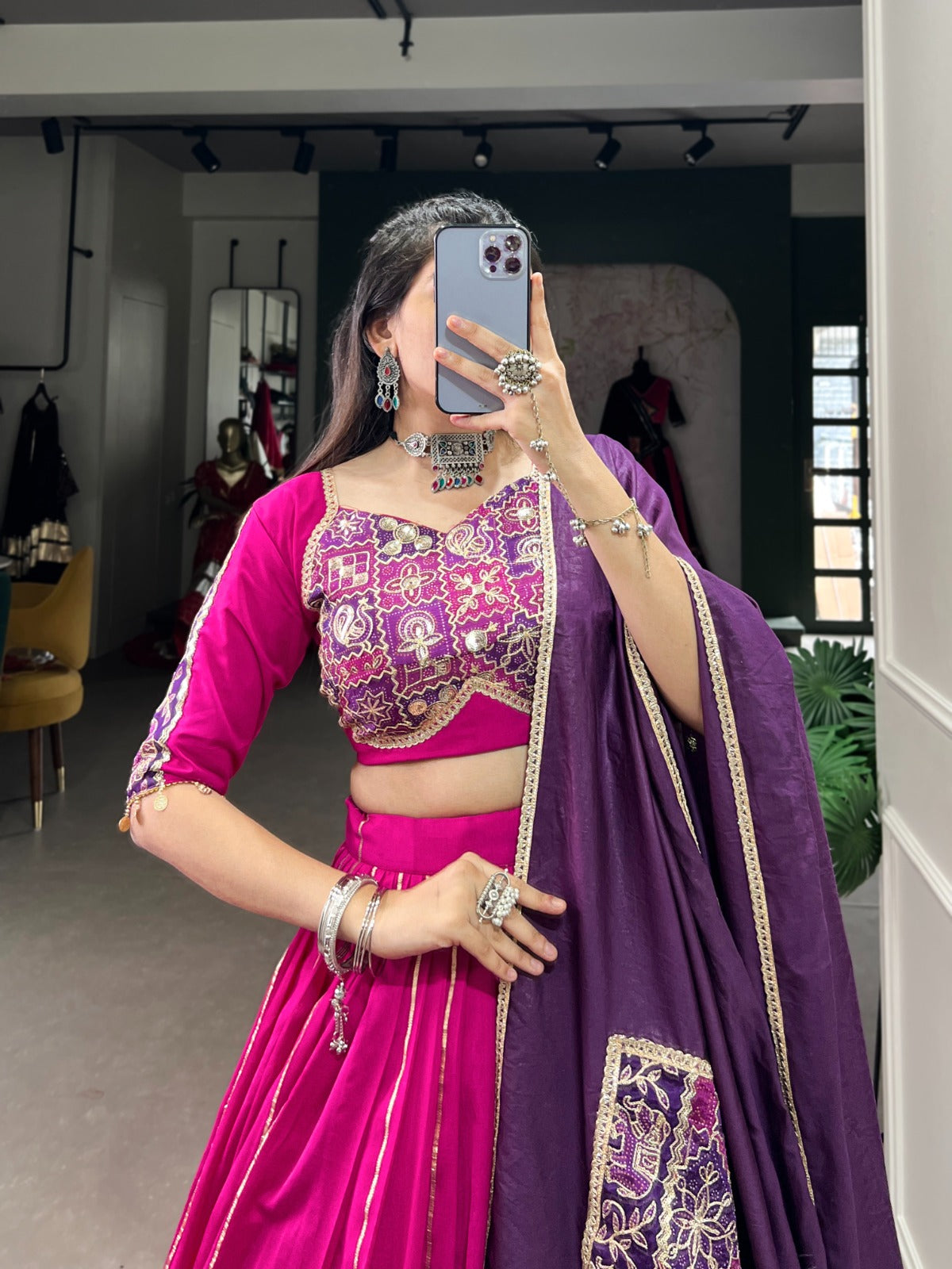 Graceful Chanderi Zari Gota Patti Worked Lehenga Choli Set - INDIAN ELEGANCE