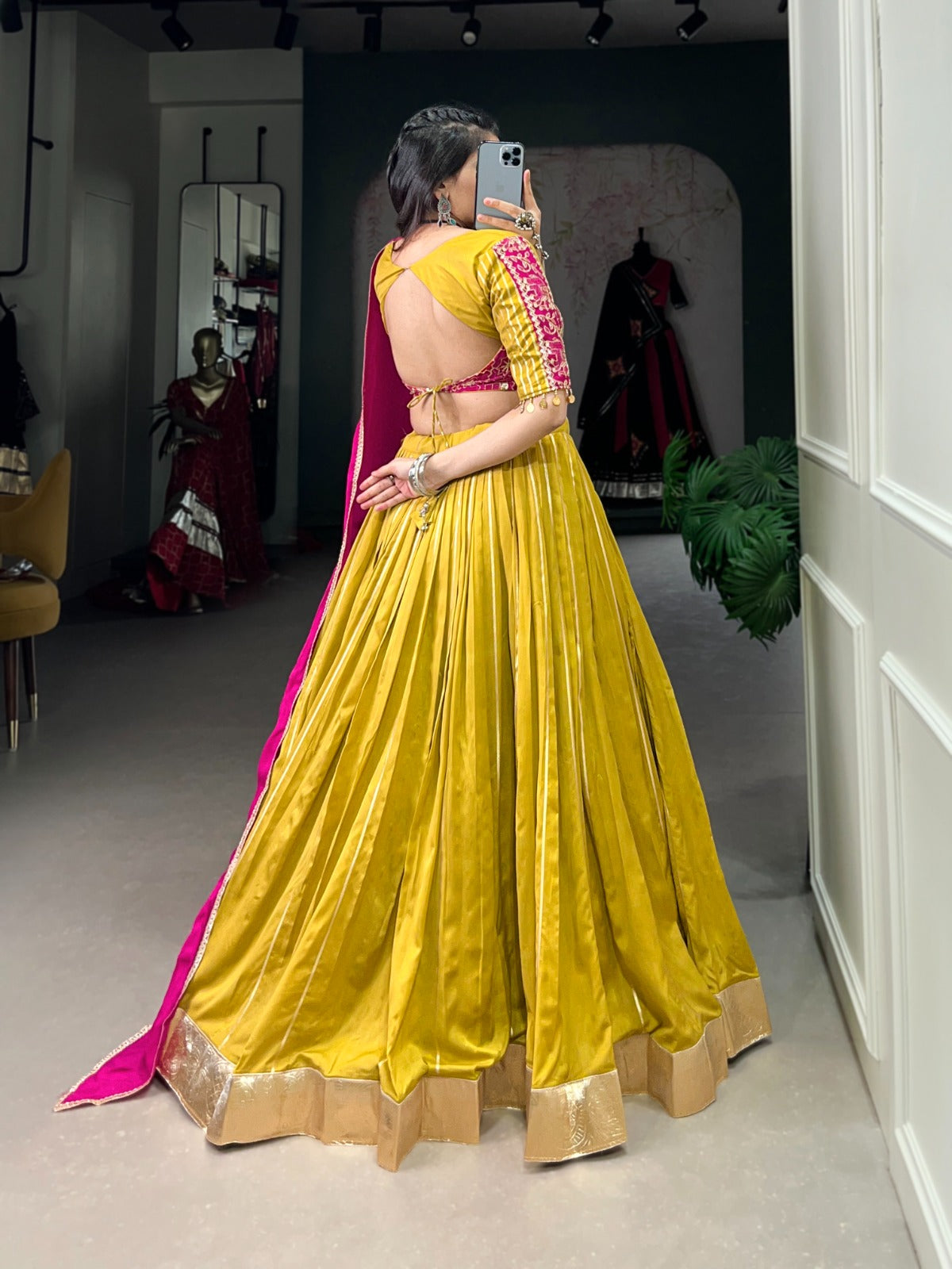 Graceful Chanderi Zari Gota Patti Worked Lehenga Choli Set - INDIAN ELEGANCE