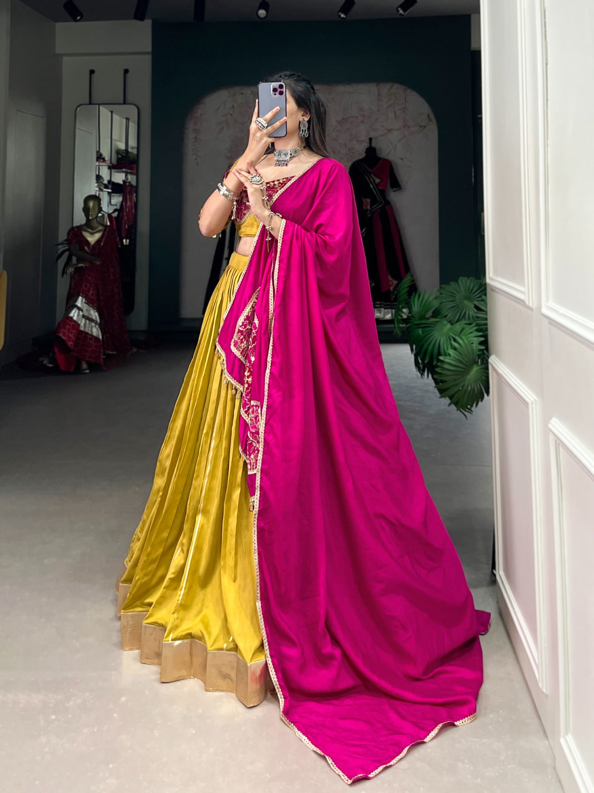 Graceful Chanderi Zari Gota Patti Worked Lehenga Choli Set - INDIAN ELEGANCE