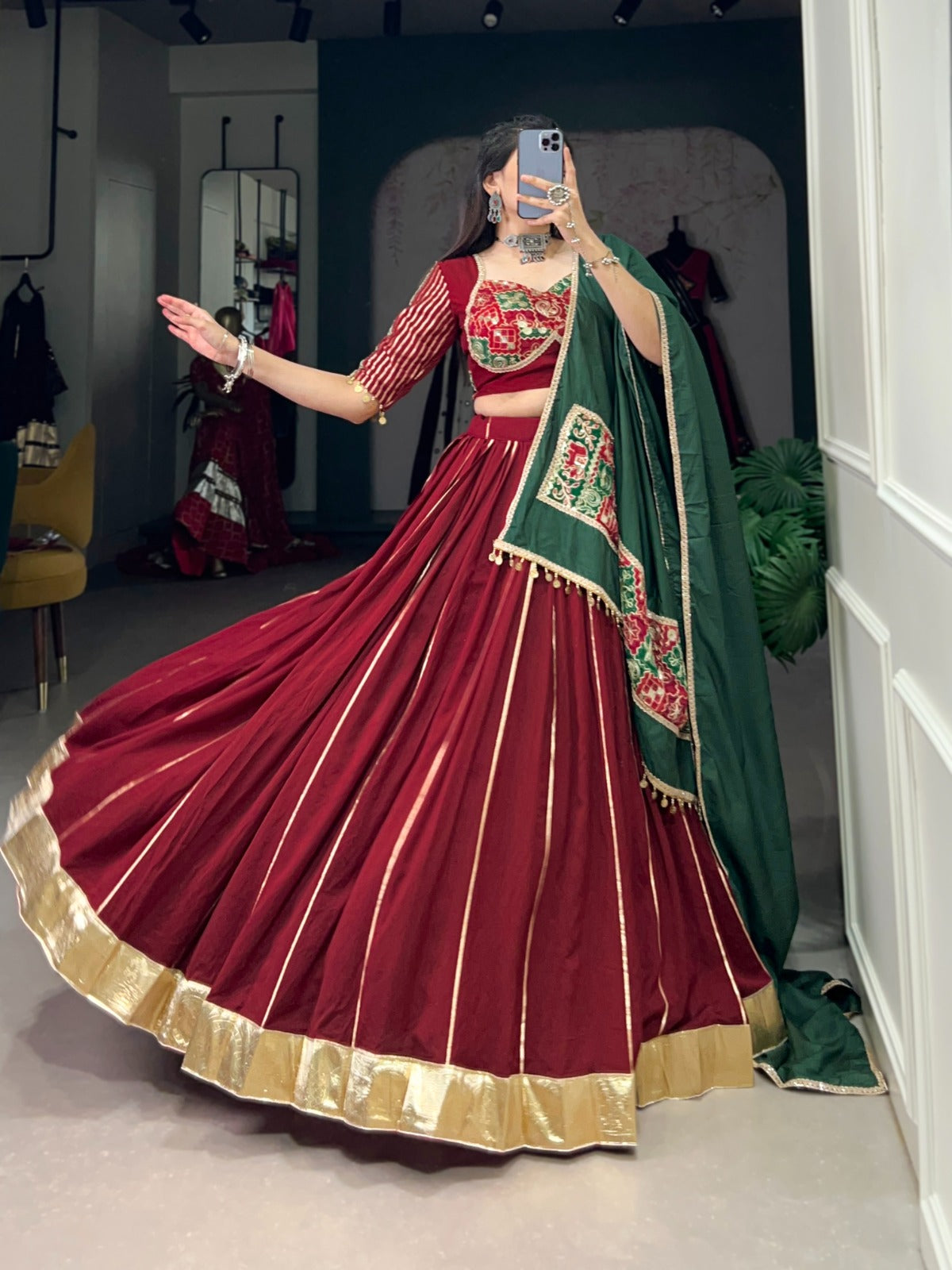 Graceful Chanderi Zari Gota Patti Worked Lehenga Choli Set - INDIAN ELEGANCE