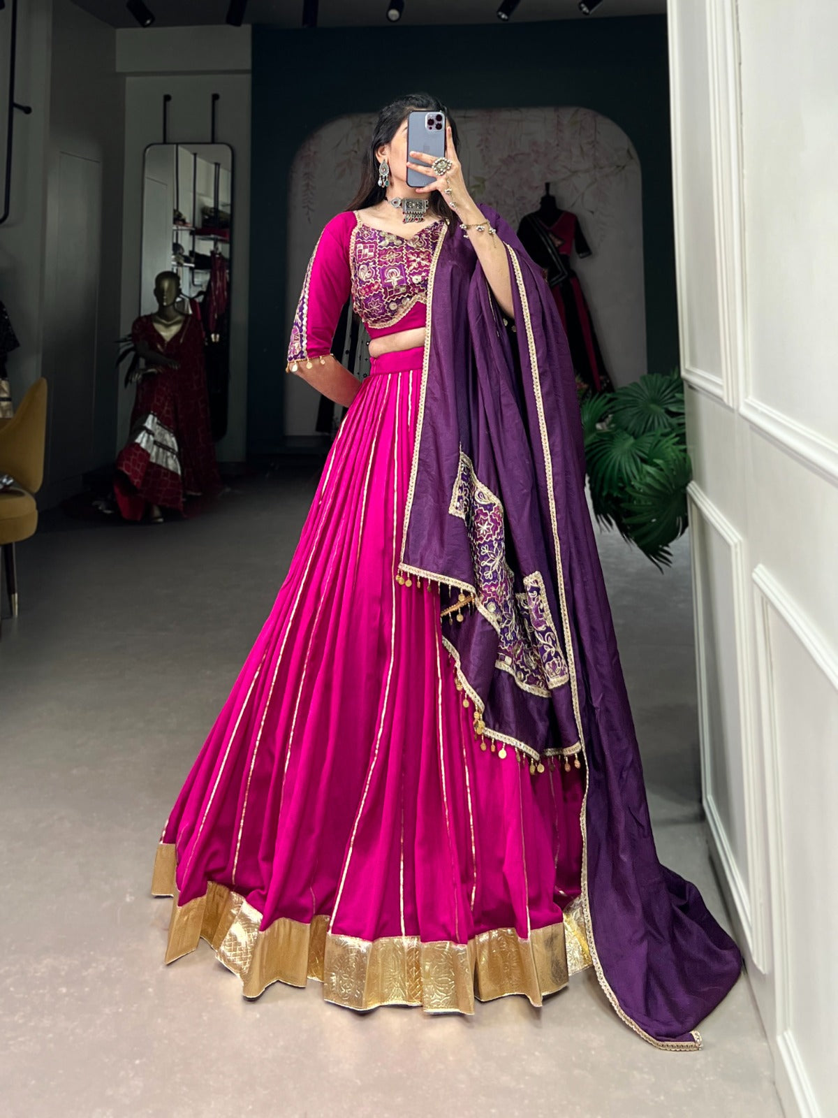 Graceful Chanderi Zari Gota Patti Worked Lehenga Choli Set - INDIAN ELEGANCE