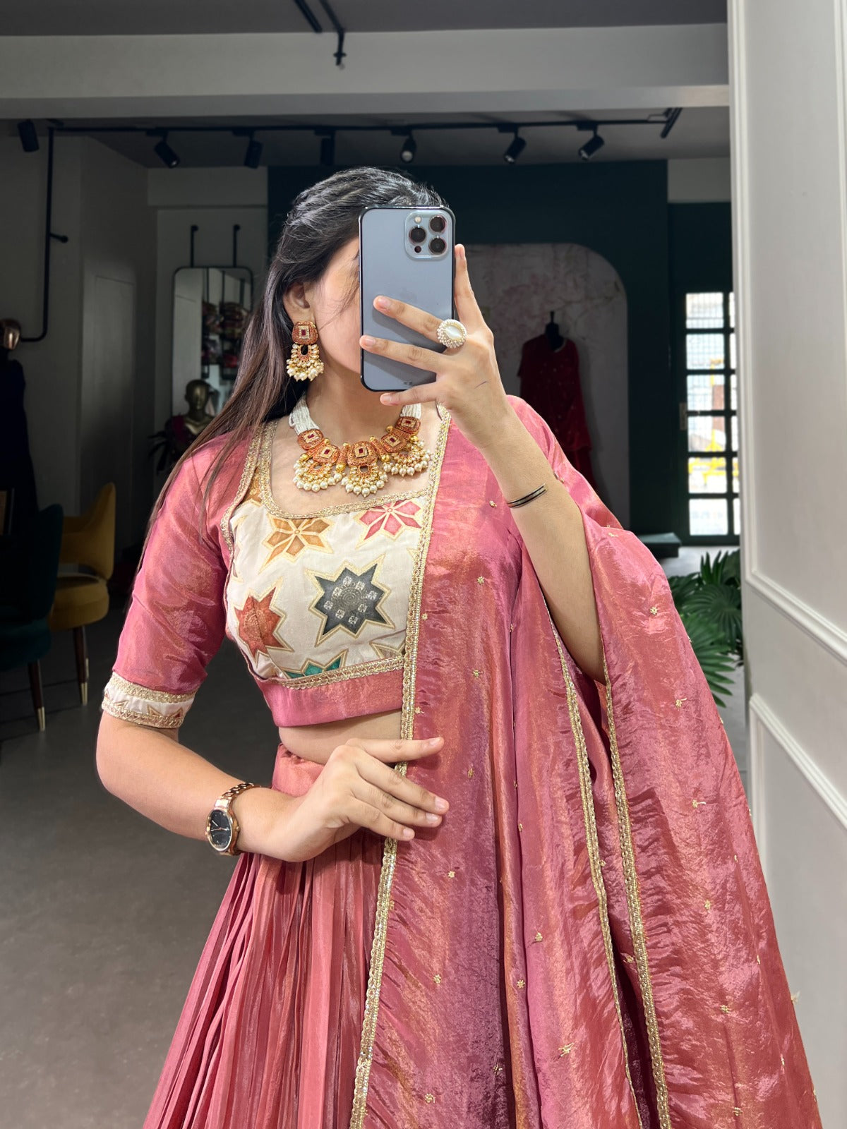 Vibrant Pure Shimmer Lace Border Worked Stitched Lehenga Choli - INDIAN ELEGANCE
