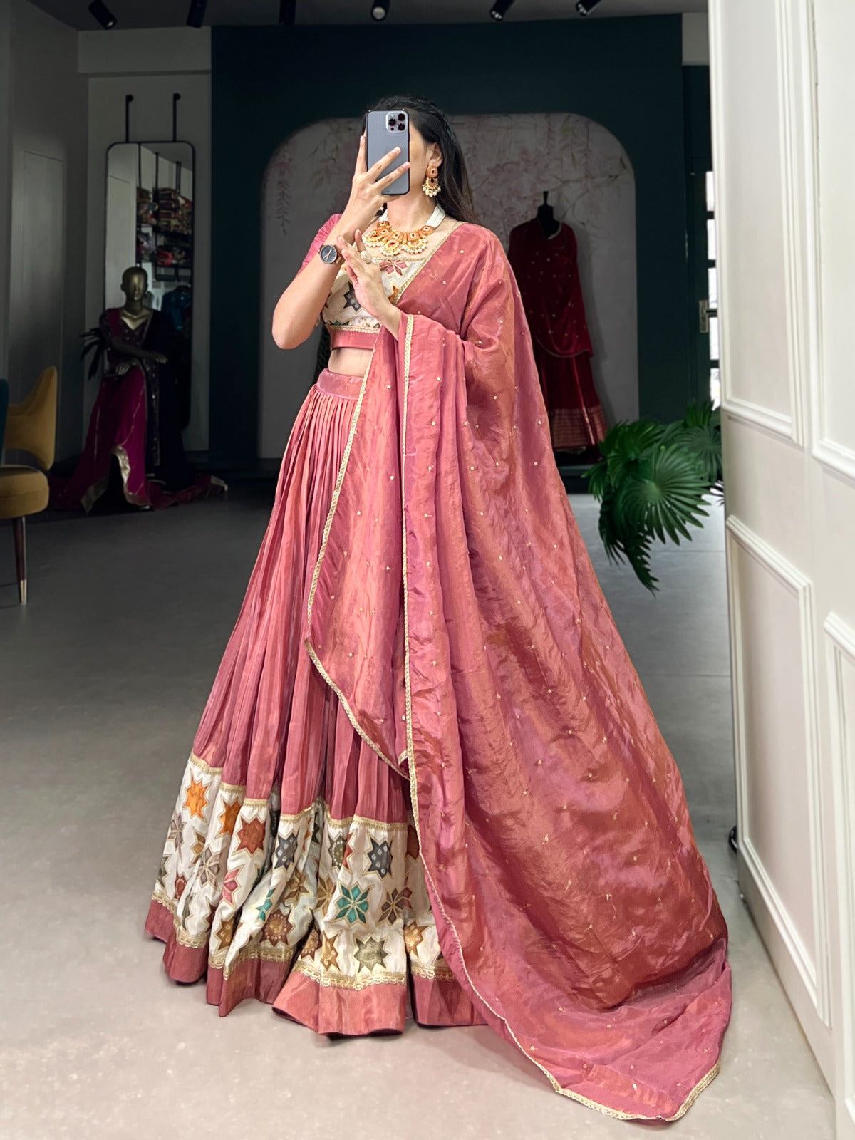 Vibrant Pure Shimmer Lace Border Worked Stitched Lehenga Choli - INDIAN ELEGANCE