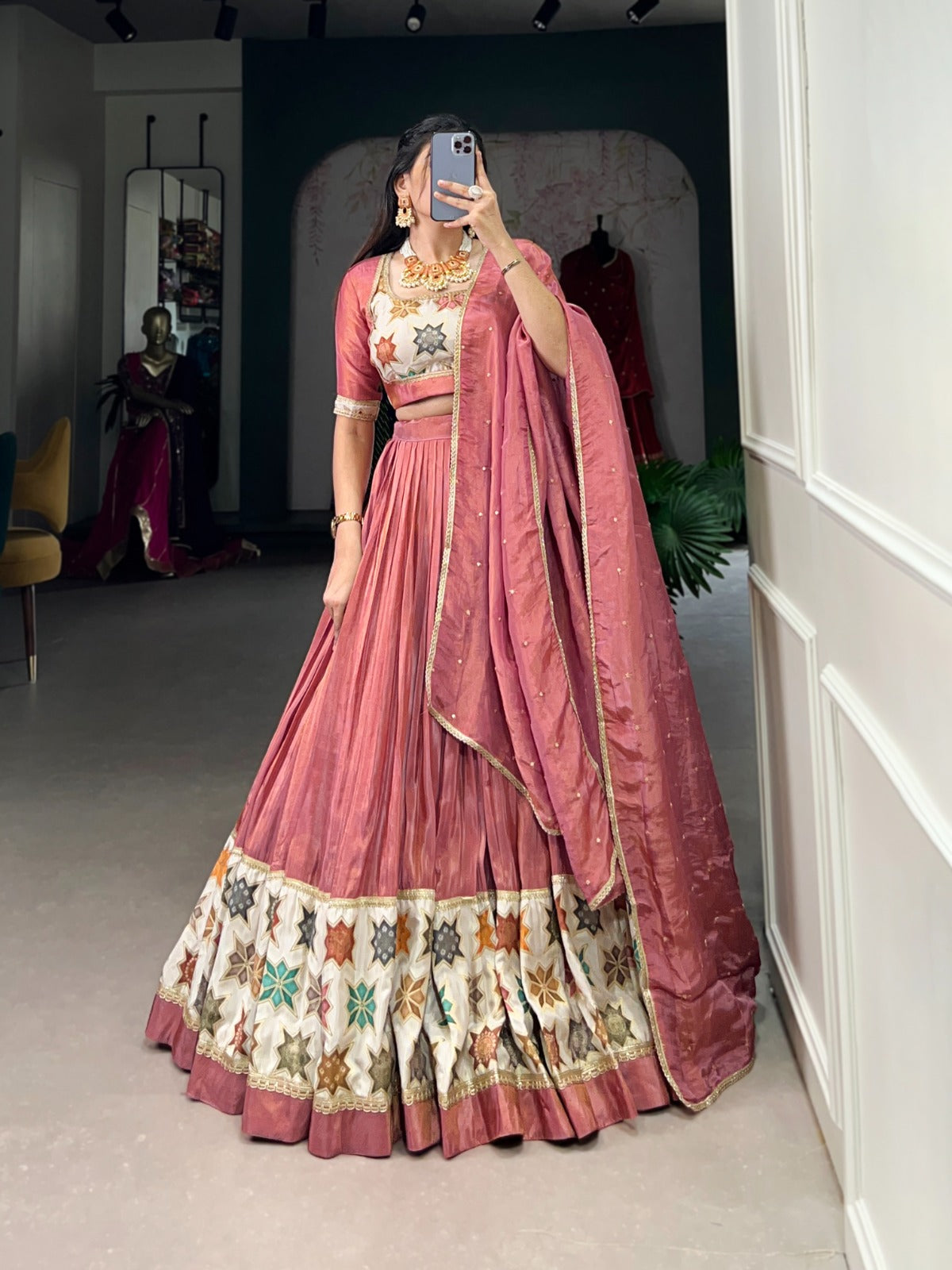 Vibrant Pure Shimmer Lace Border Worked Stitched Lehenga Choli - INDIAN ELEGANCE