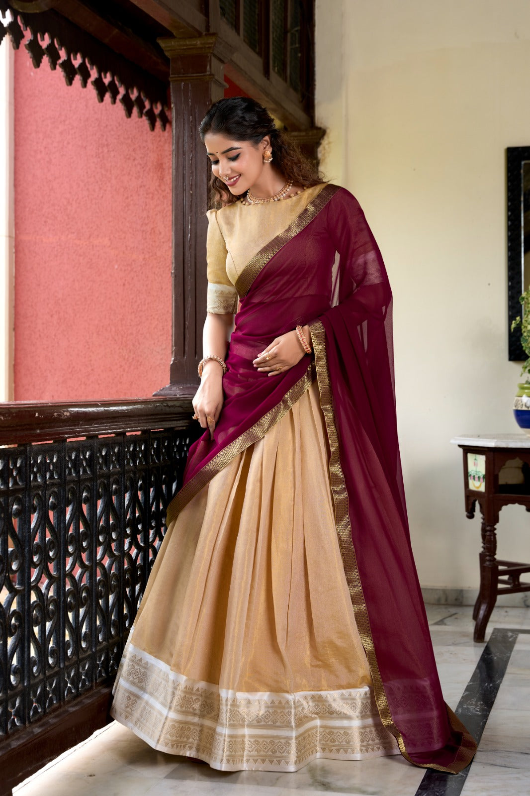 Stunning Kanchipuram Silk Zari Weaving Worked Lehenga Choli - INDIAN ELEGANCE